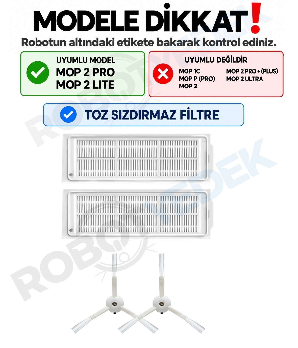 Xiaomi Mop 2 Pro (Beyaz) MJST1SHW Uyumlu Yedek Hepa Filtre ve Yan Fırça-4 Parça