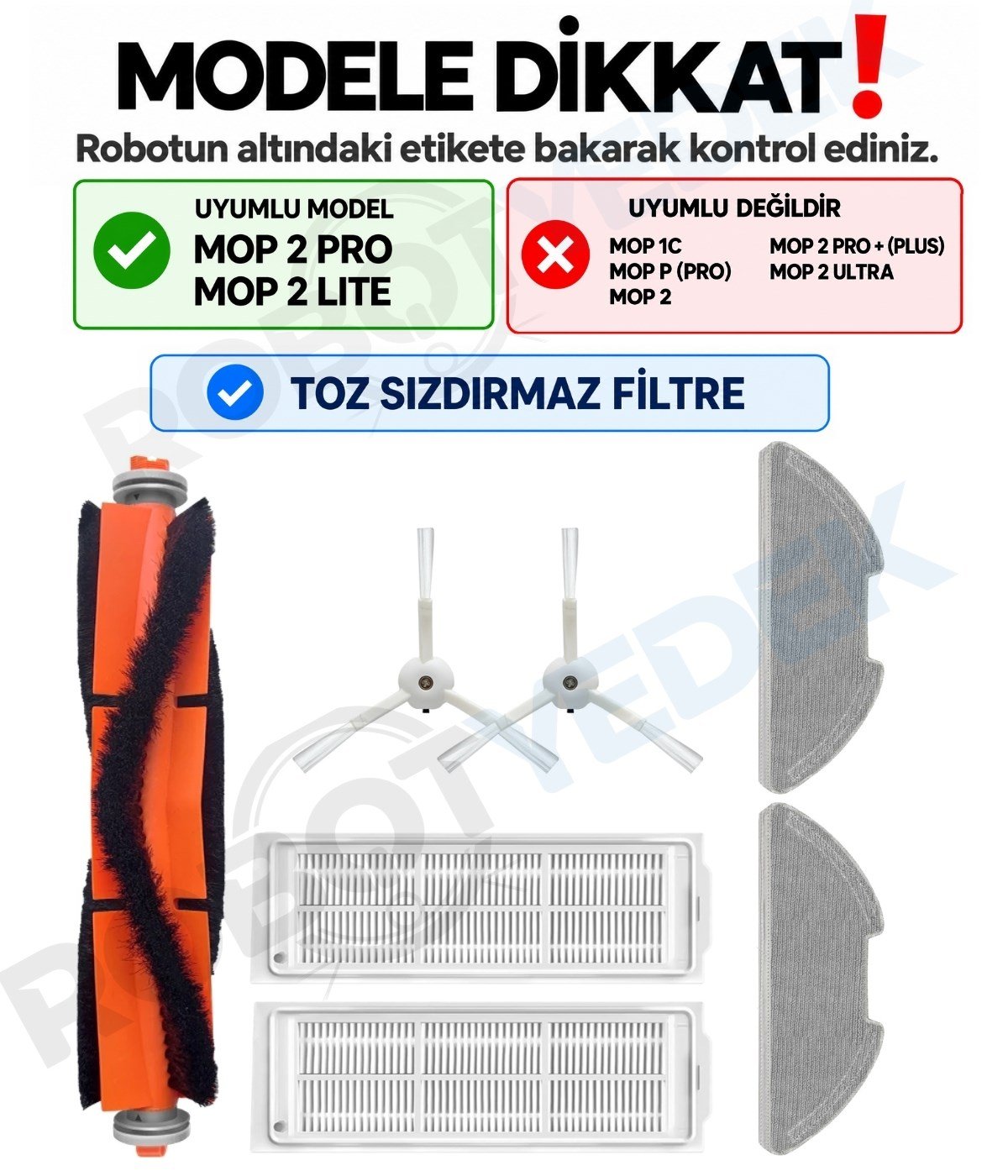 Xiaomi Mop 2 Pro (Beyaz) MJST1SHW Uyumlu Yedek Fırça Filtre Mop Seti-7 Parça