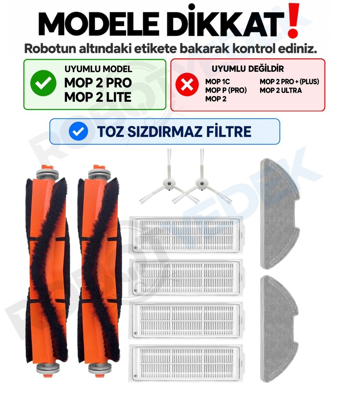 Xiaomi Mop 2 Pro (Beyaz) MJST1SHW Uyumlu Yedek Fırça Filtre Mop Seti-10 Parça