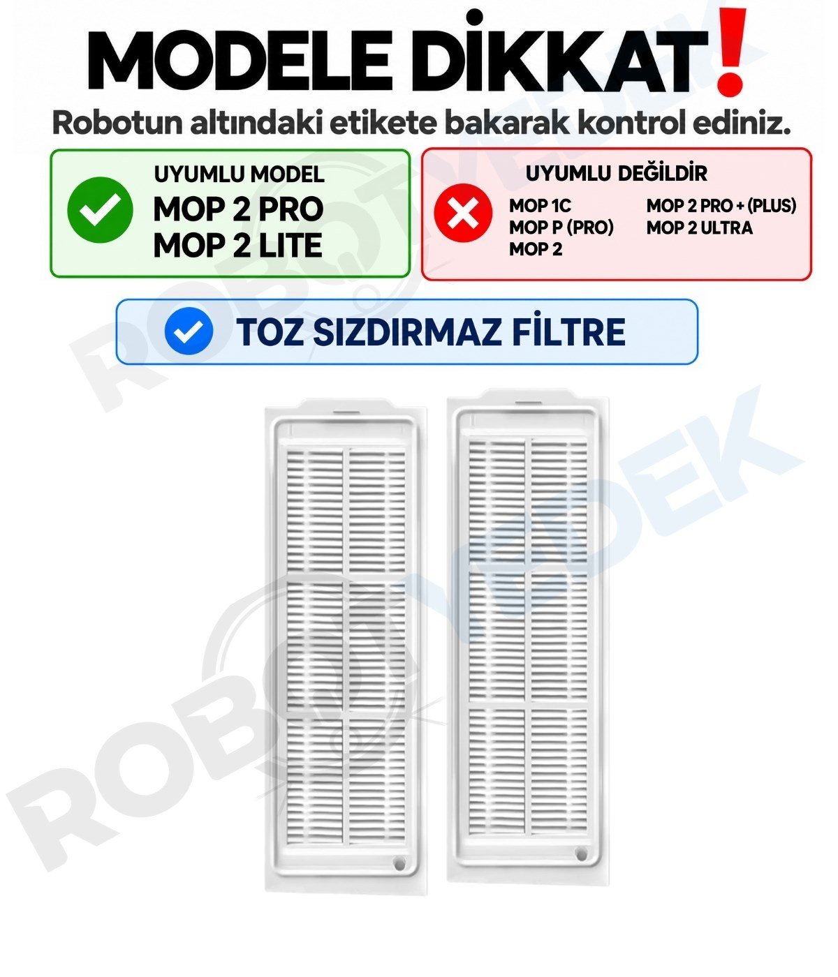 Xiaomi Mop 2 Pro (MJST1SHW) Uyumlu 2 Adet Hepa Filtre