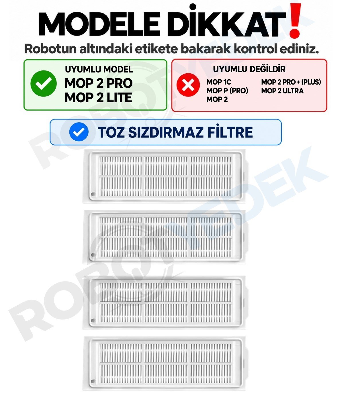 Xiaomi Mop 2 Pro (MJST1SHW) Uyumlu Yedek Hepa Filtre-4 Parça