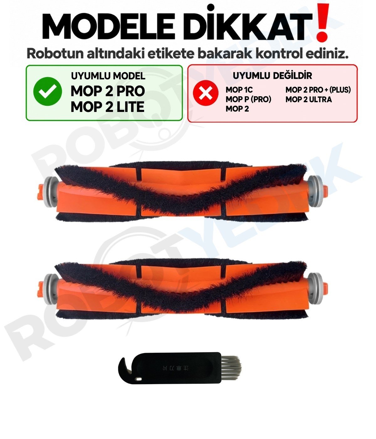 Xiaomi Mop 2 Pro (MJST1SHW) Uyumlu Yedek Ana Fırça ve Temizleme Fırçası-3 Parça