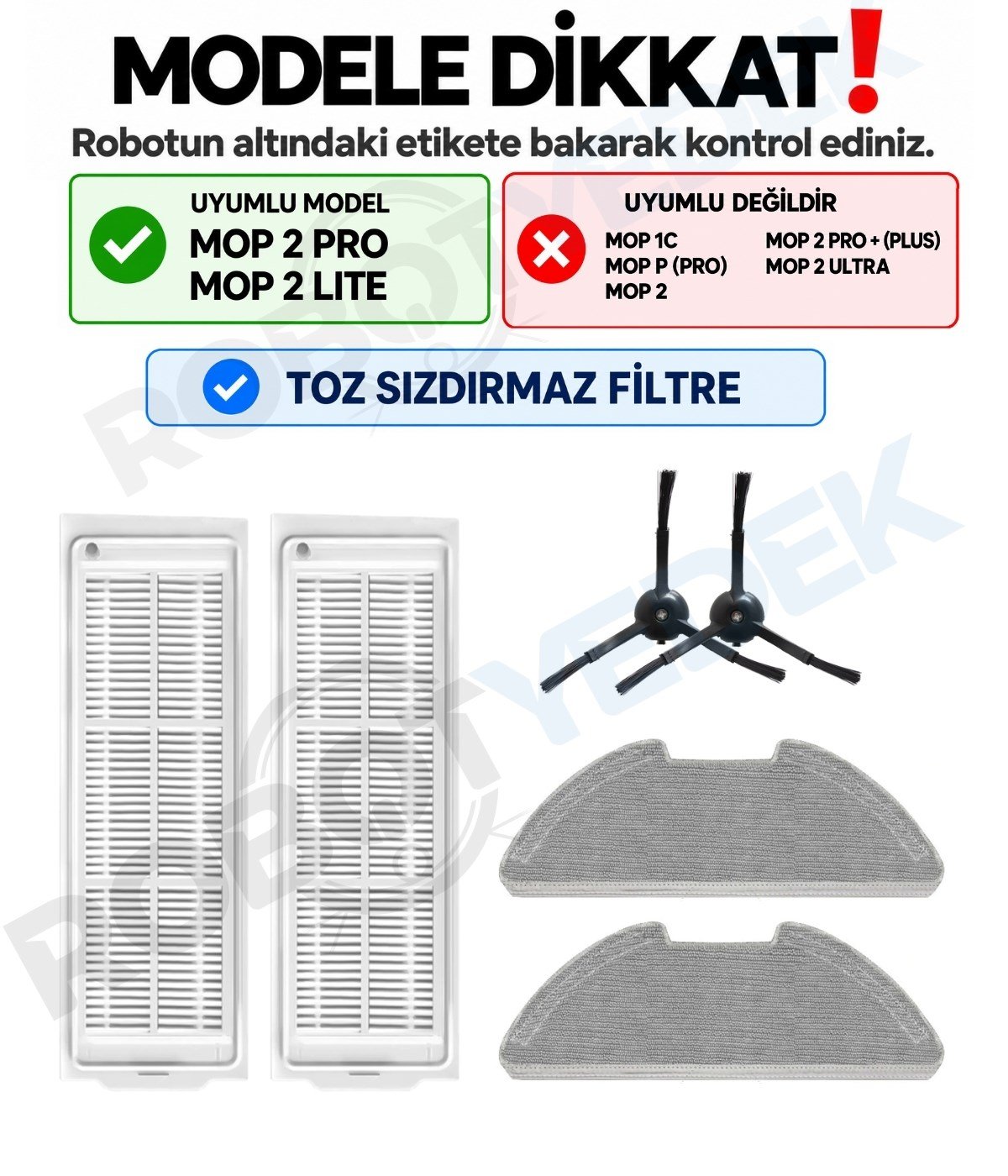 Xiaomi Mop 2 Pro (Siyah) MJST1SHW Uyumlu Yedek Fırça Filtre Mop Seti-6 Parça