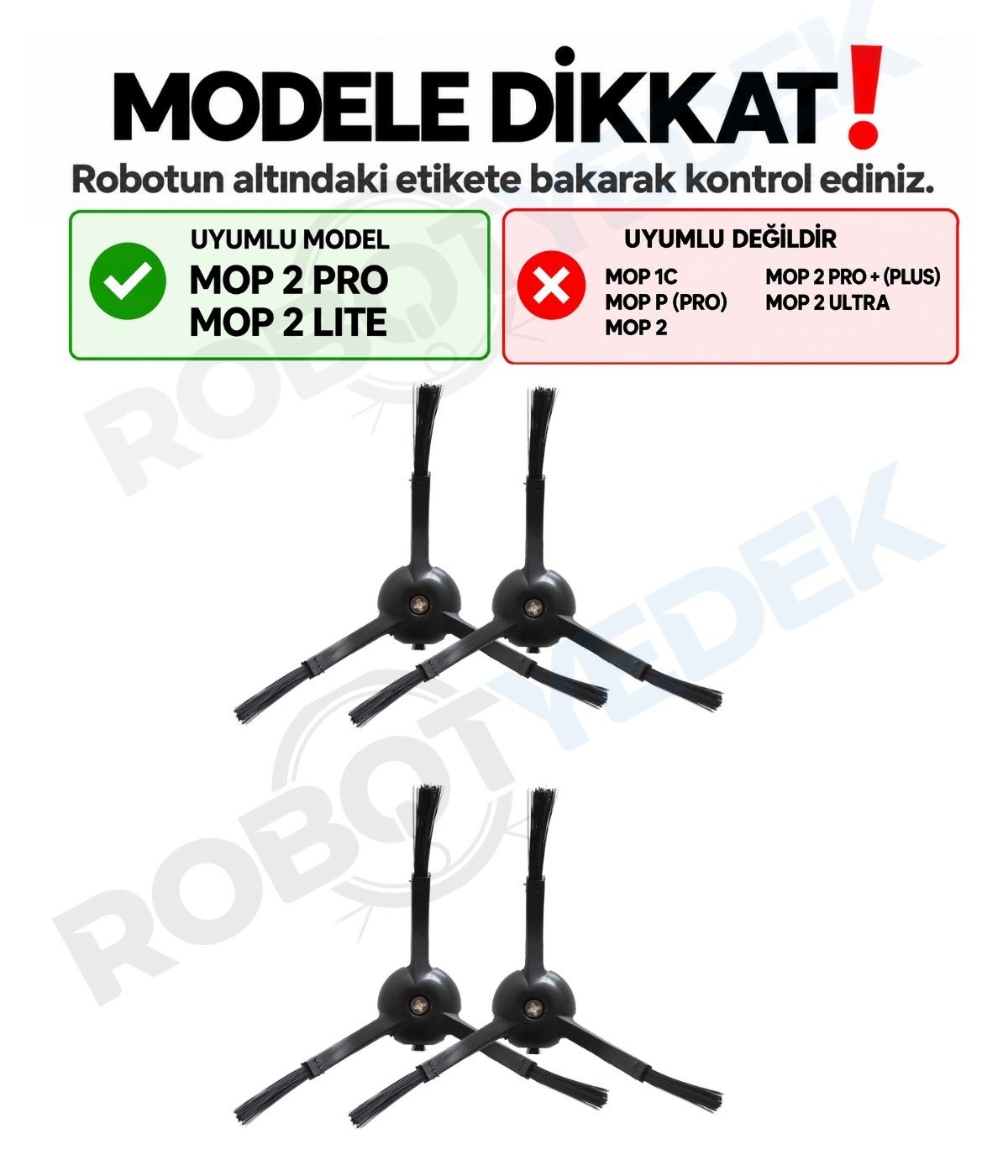 Xiaomi Mop 2 Pro (Siyah) MJST1SHW Uyumlu Yedek Yan Fırça-4 Parça