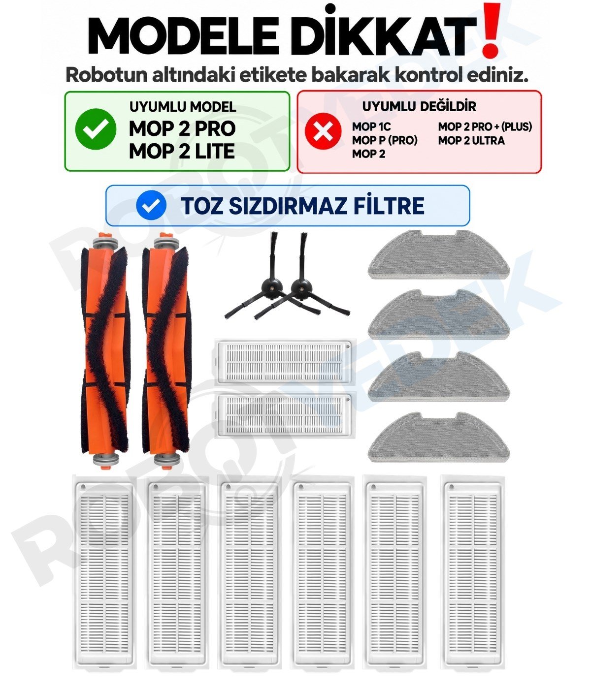 Xiaomi Mop 2 Pro (Siyah) MJST1SHW Uyumlu Yedek Fırça Filtre Mop Seti-16 Parça