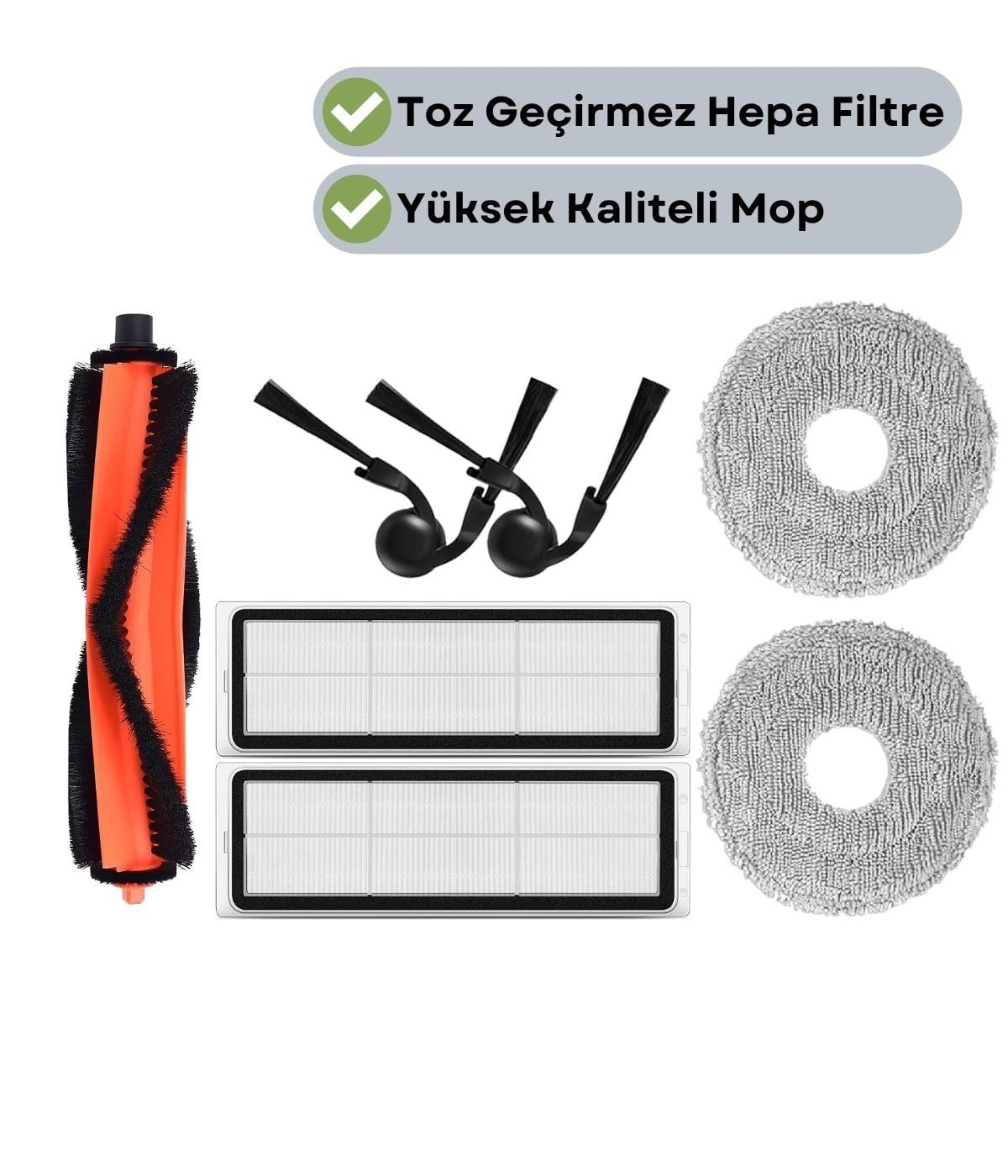 Xiaomi Vacuum H50/H50 Pro Uyumlu Ana Fırça Hepa Filtre Yan Fırça Mop Bezi-7 Adet