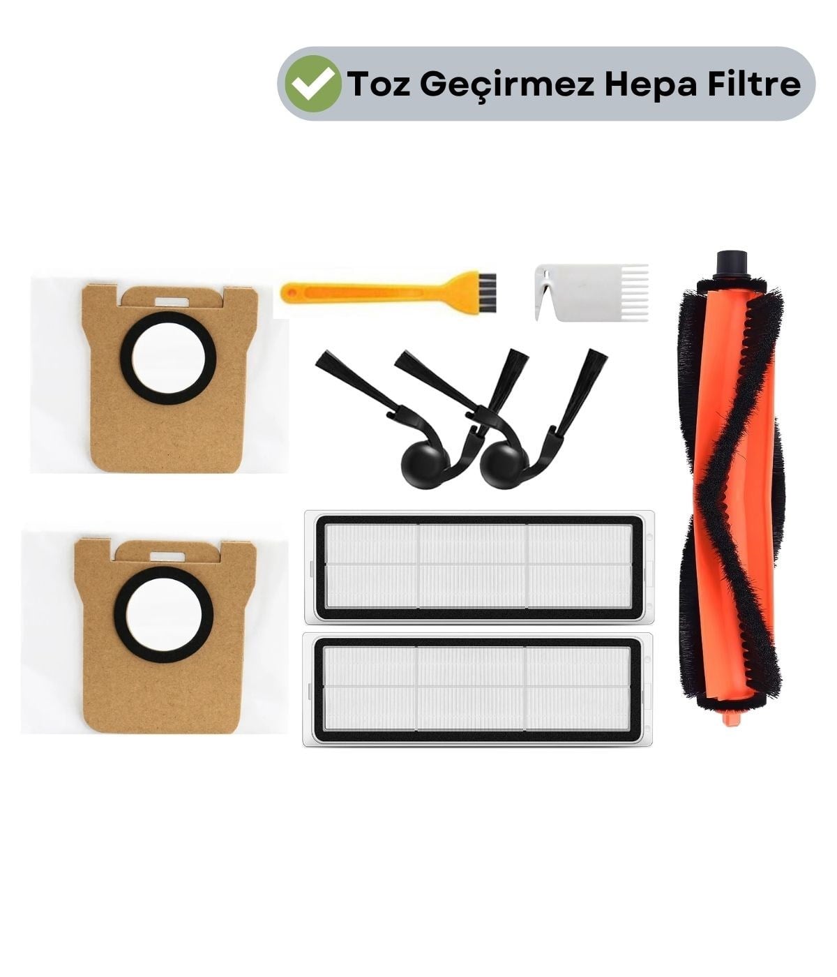 Xiaomi Vacuum H50/H50 Pro Uyumlu Ana Fırça Hepa Filtre Yan Fırça Toz Torbası -9 Adet
