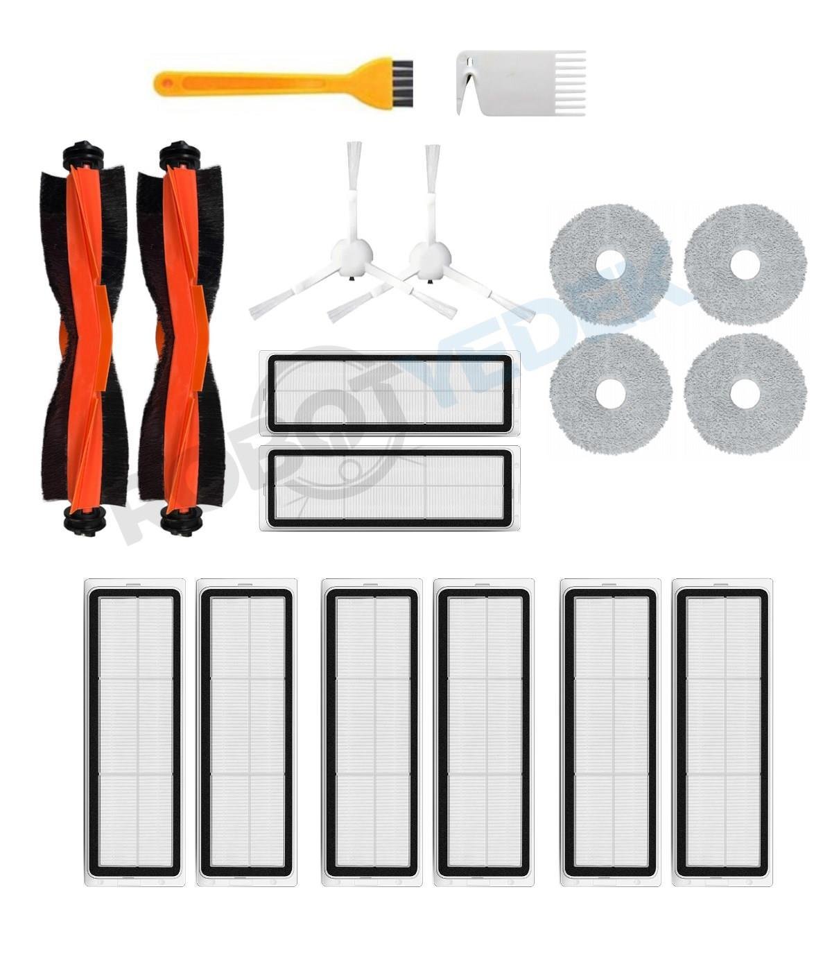 Xiaomi X10 Plus Uyumlu Yedek Siyah Fırça Hepa Filtre Mop Seti-18 Parça