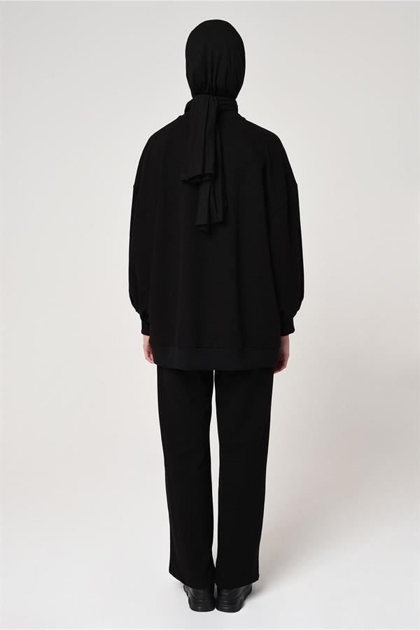 Koordinat Tasarım Bisiklet Yaka 2 Iplik Diagonal Likrali Siyah Takım