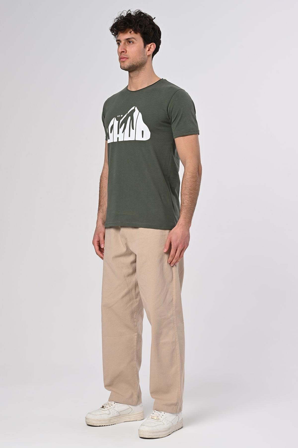 Uhud Tasarım Haki Pamuk T-shirt
