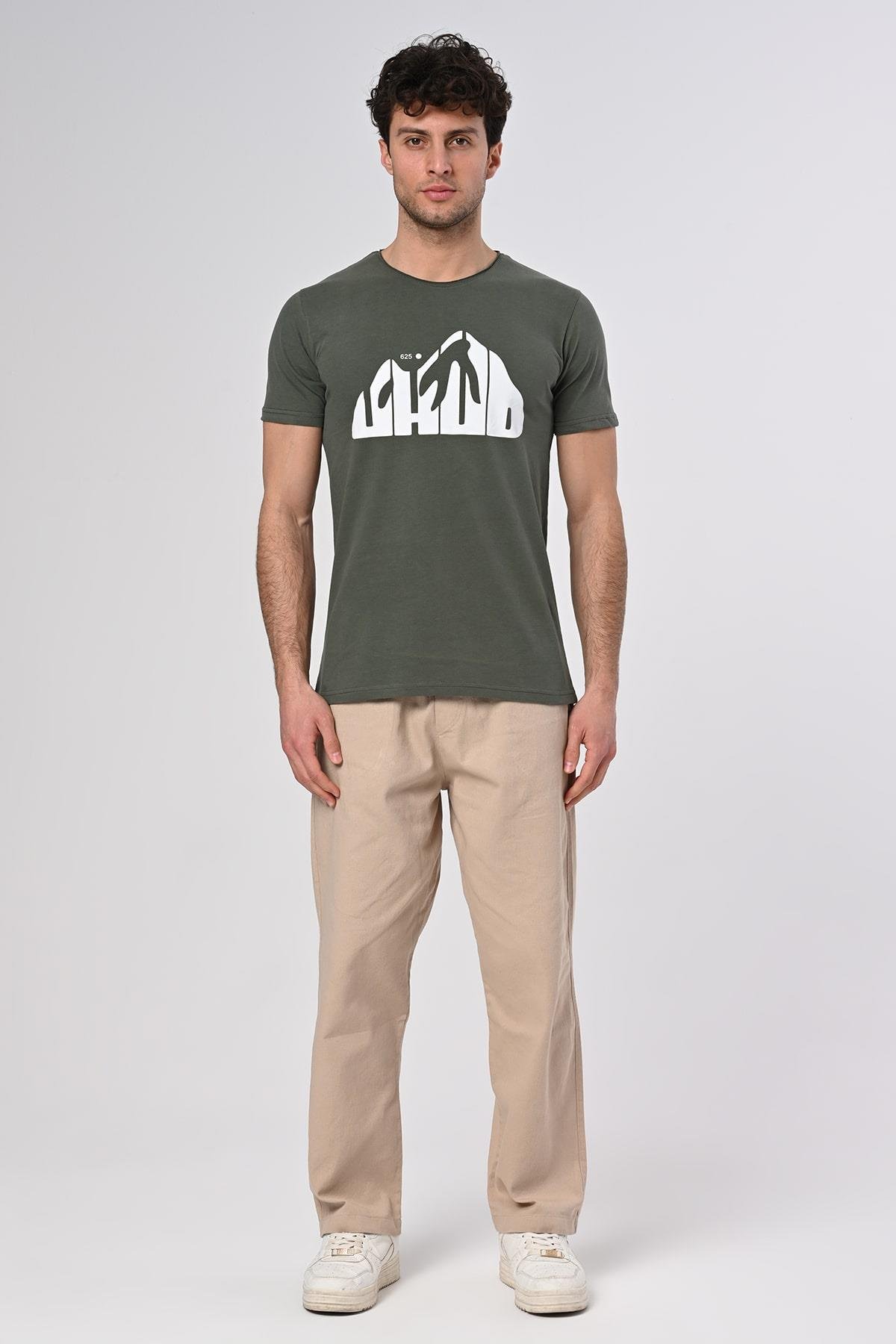Uhud Tasarım Haki Pamuk T-shirt
