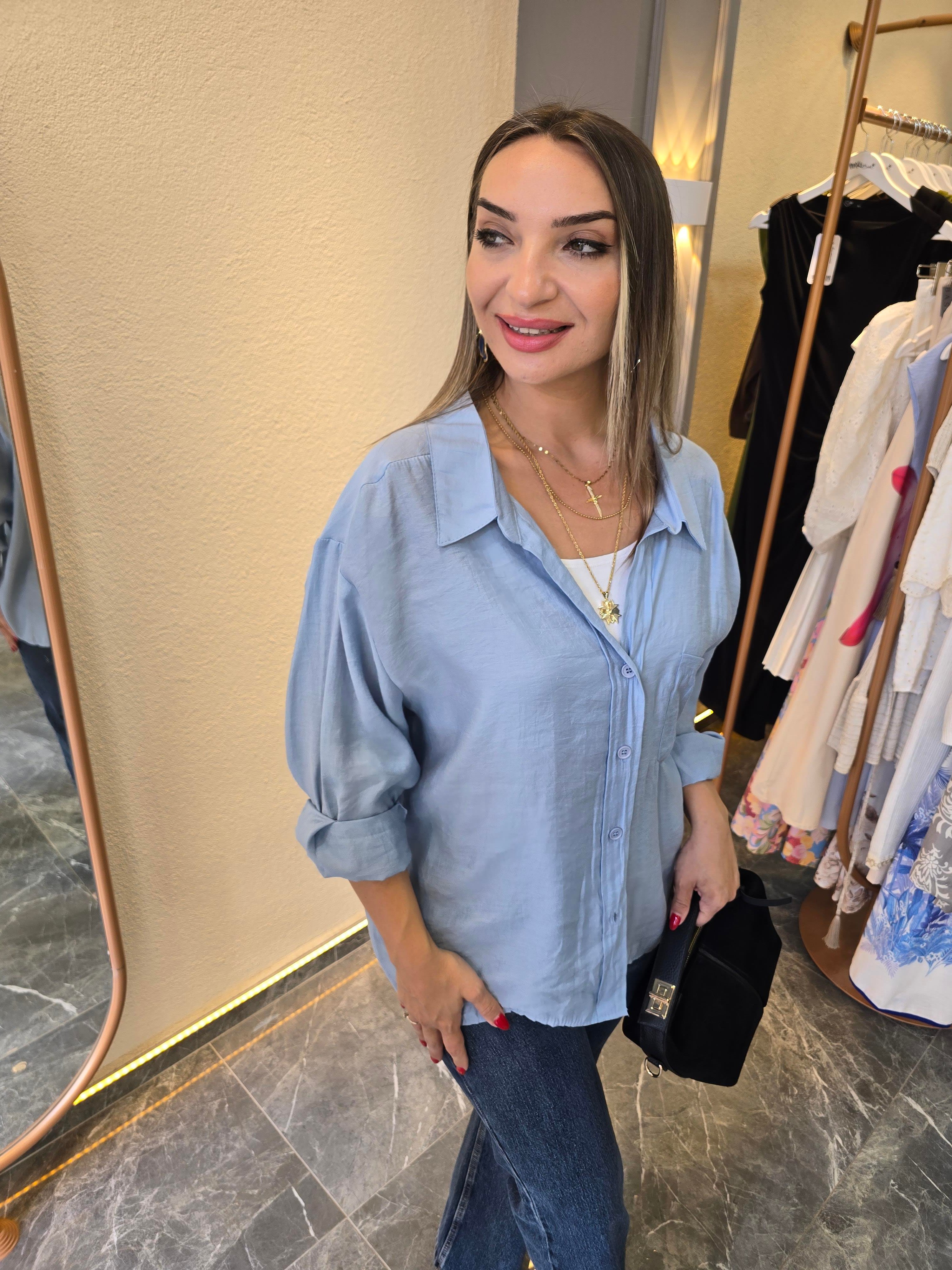 BEBE MAVİSİ OVERSİZE GÖMLEK