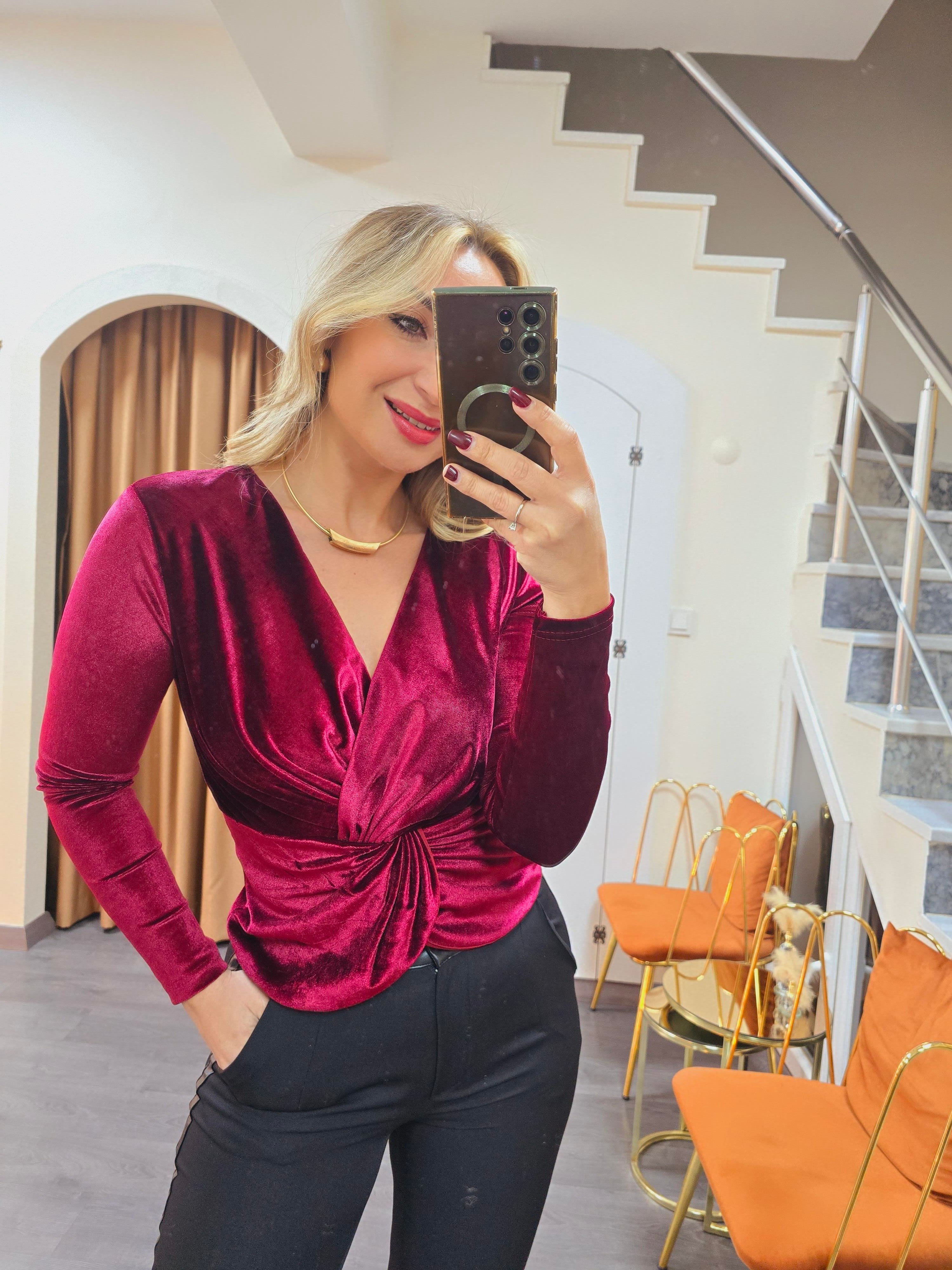 BORDO ASİMETRİK BLUZ