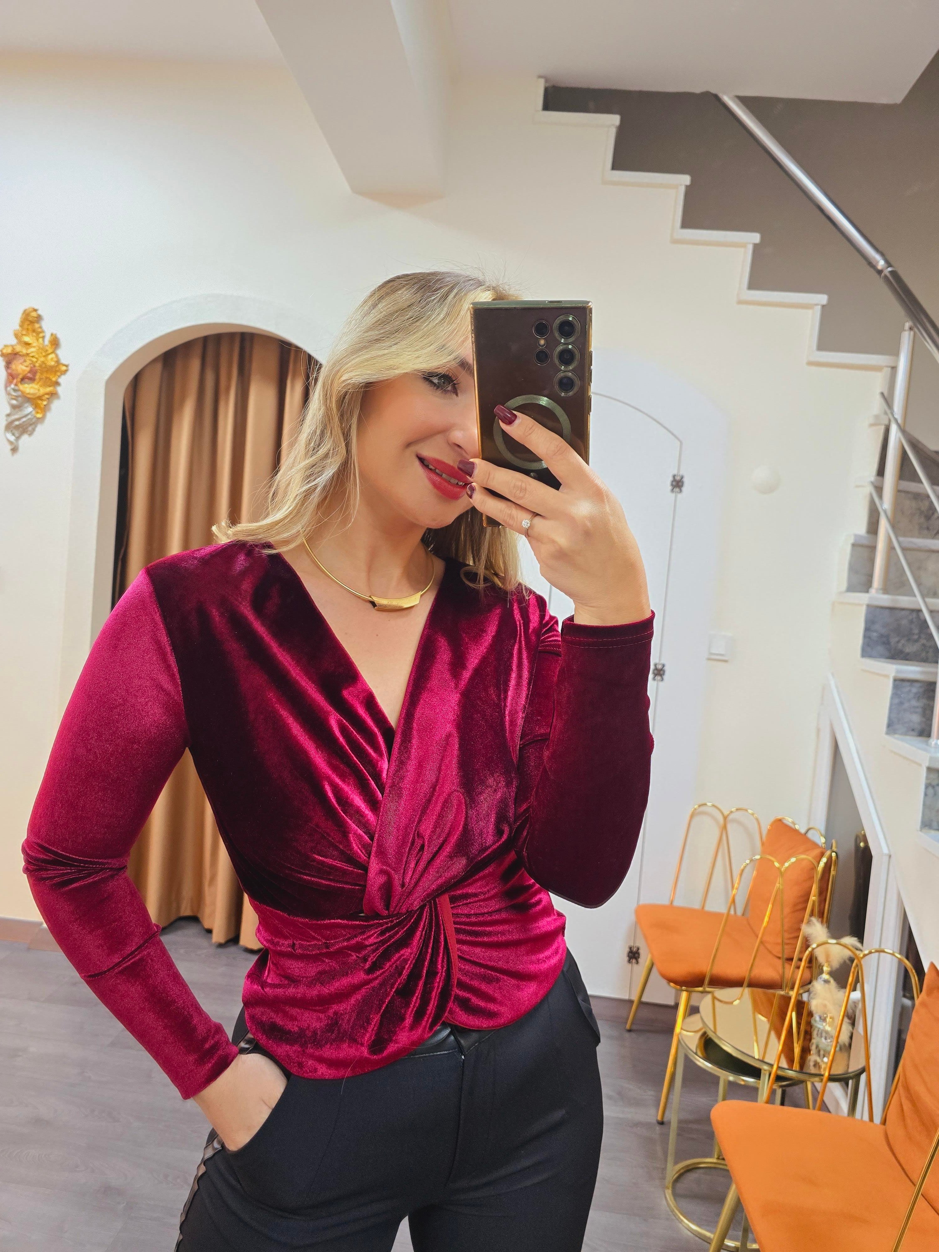 BORDO ASİMETRİK BLUZ