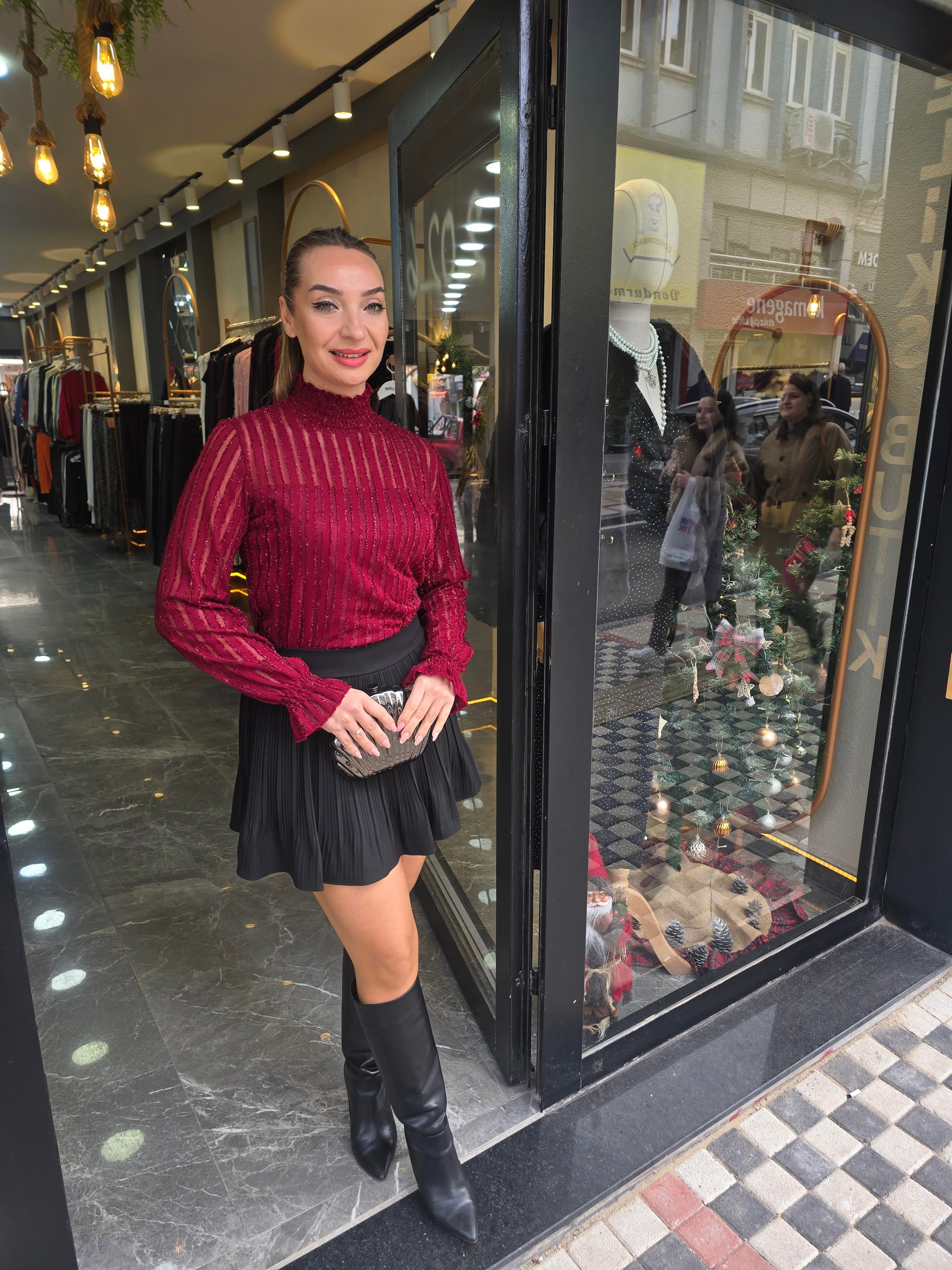 BORDO SİMLİ ASTARLI BLUZ