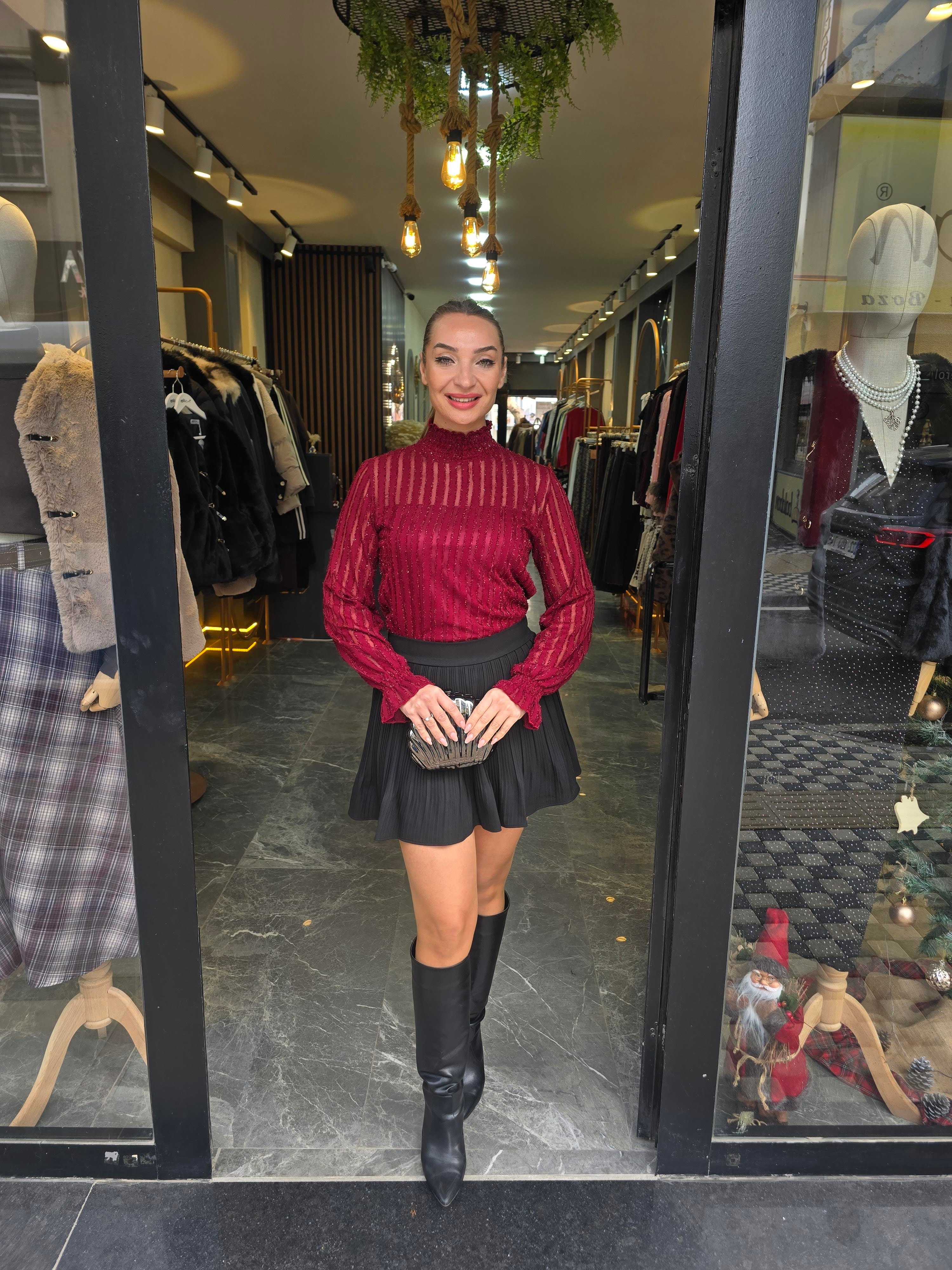 BORDO SİMLİ ASTARLI BLUZ