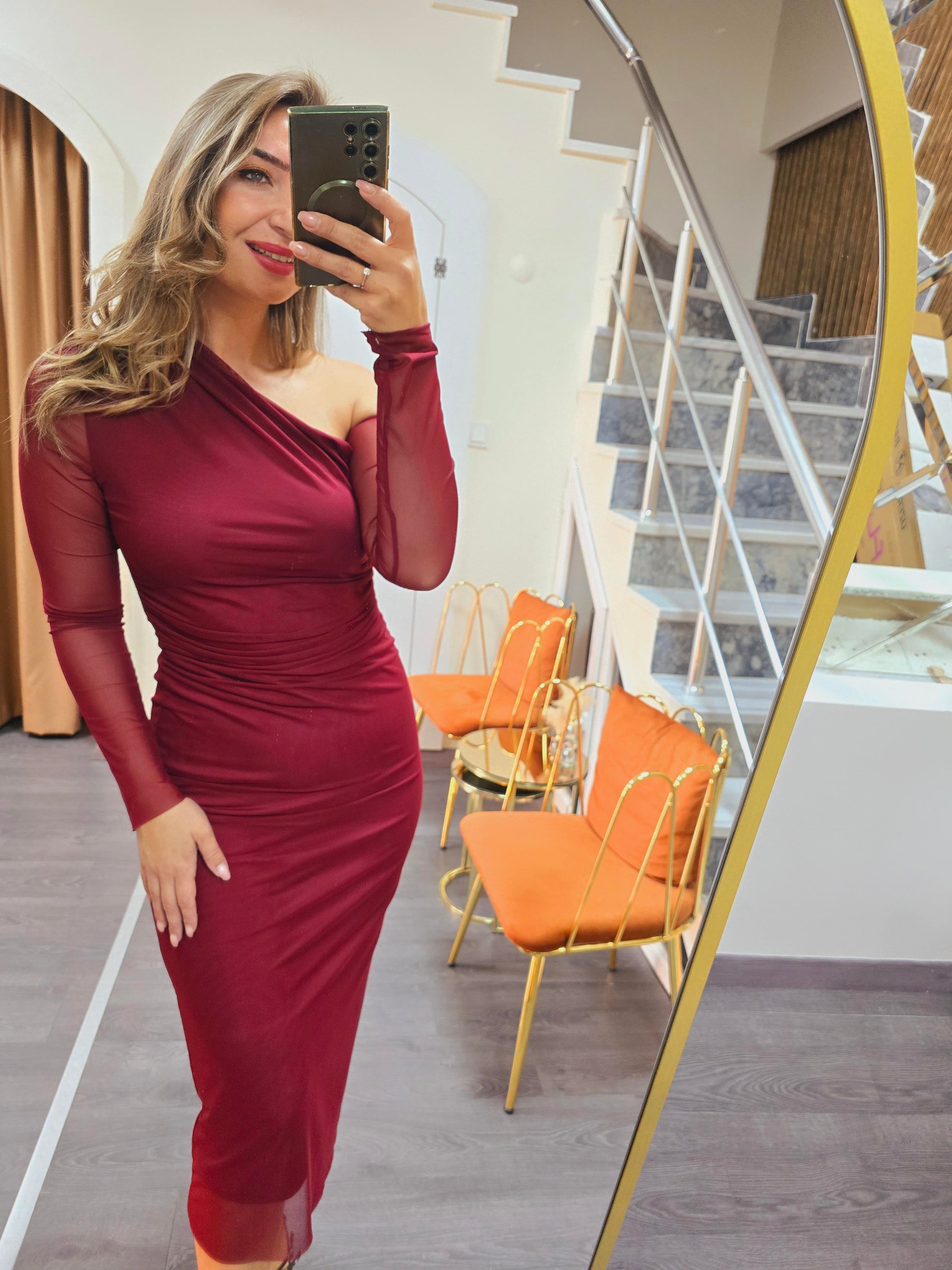 BORDO ZARİF ELBİSE