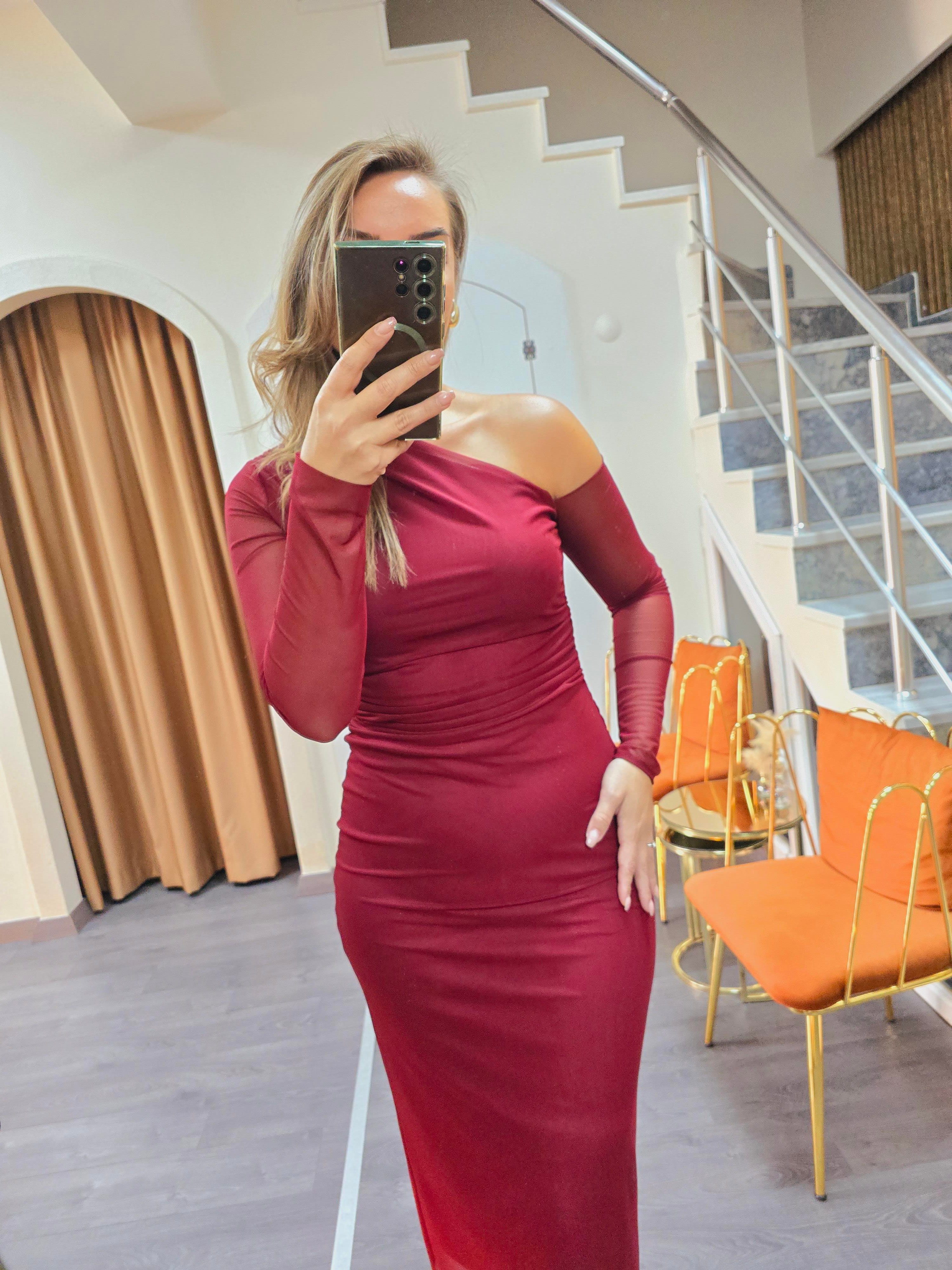 BORDO ZARİF ELBİSE