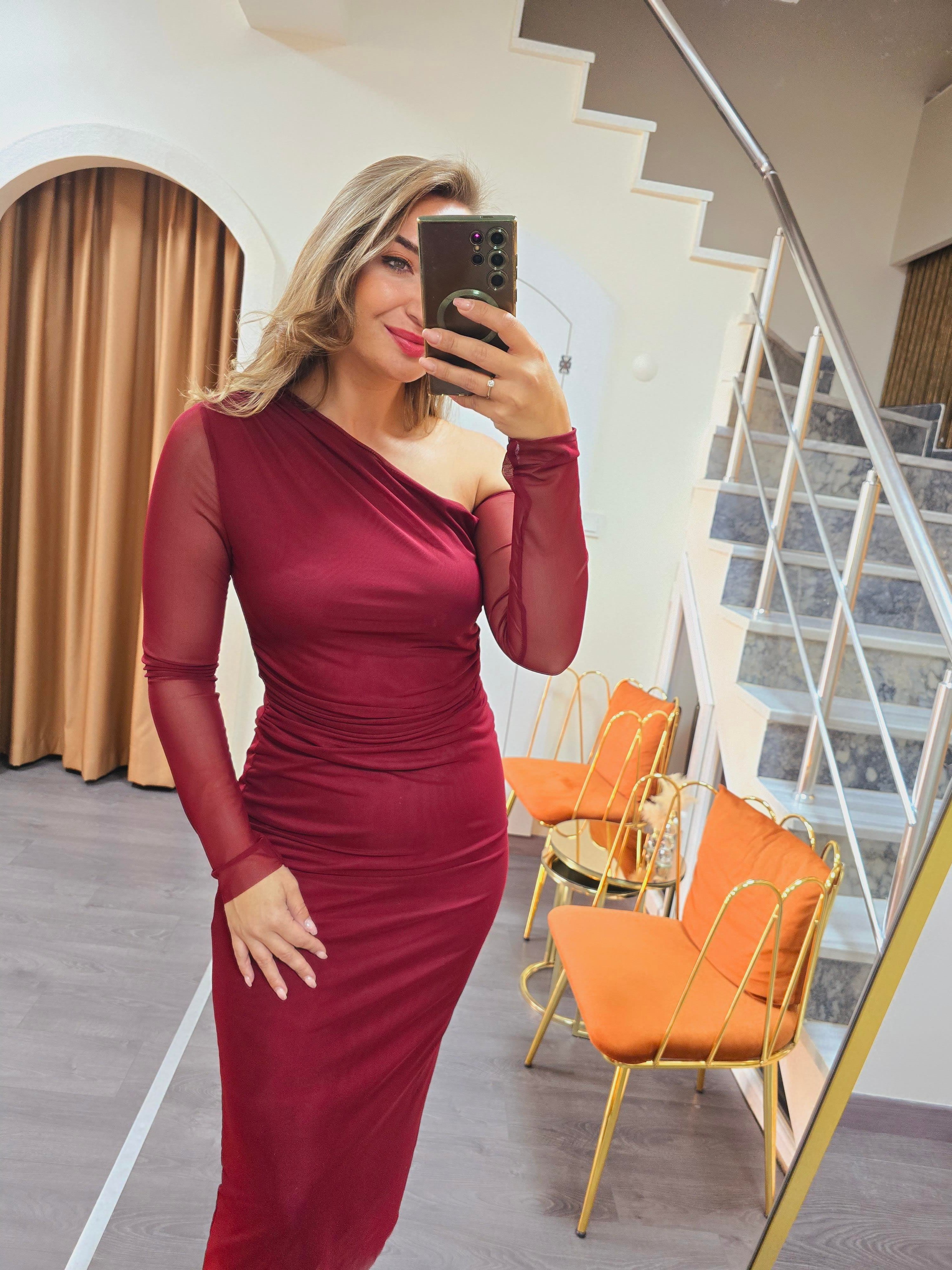 BORDO ZARİF ELBİSE