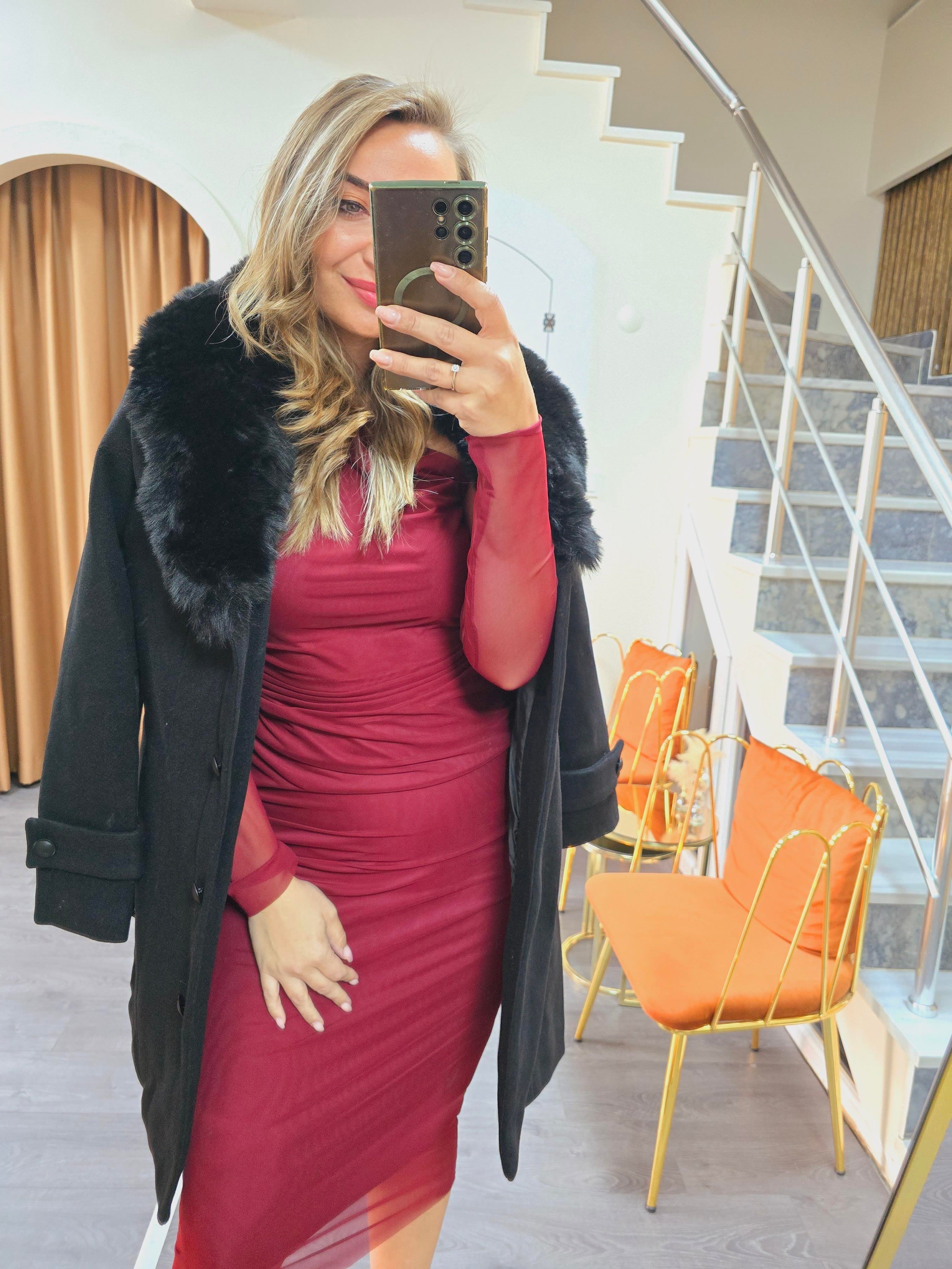 BORDO ZARİF ELBİSE