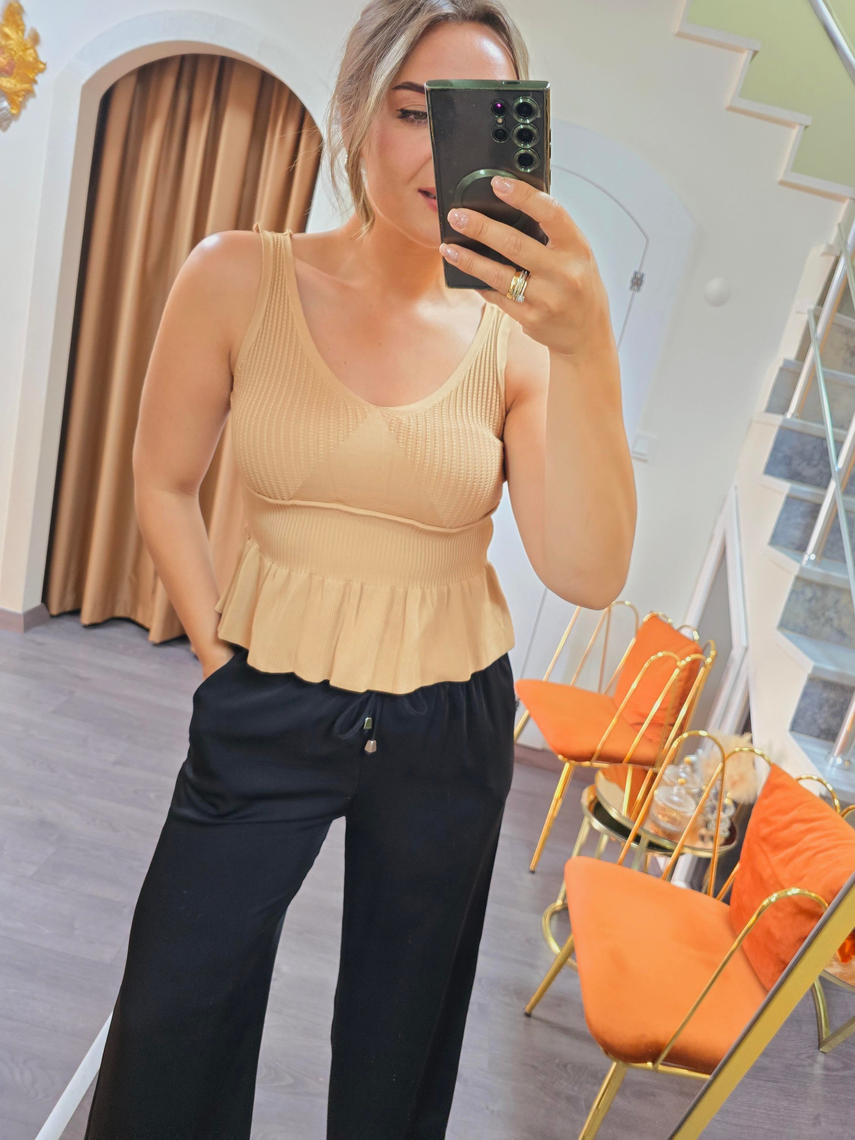 CAMEL İNCE TRİKO UÇLARI PİLİLİ CROP