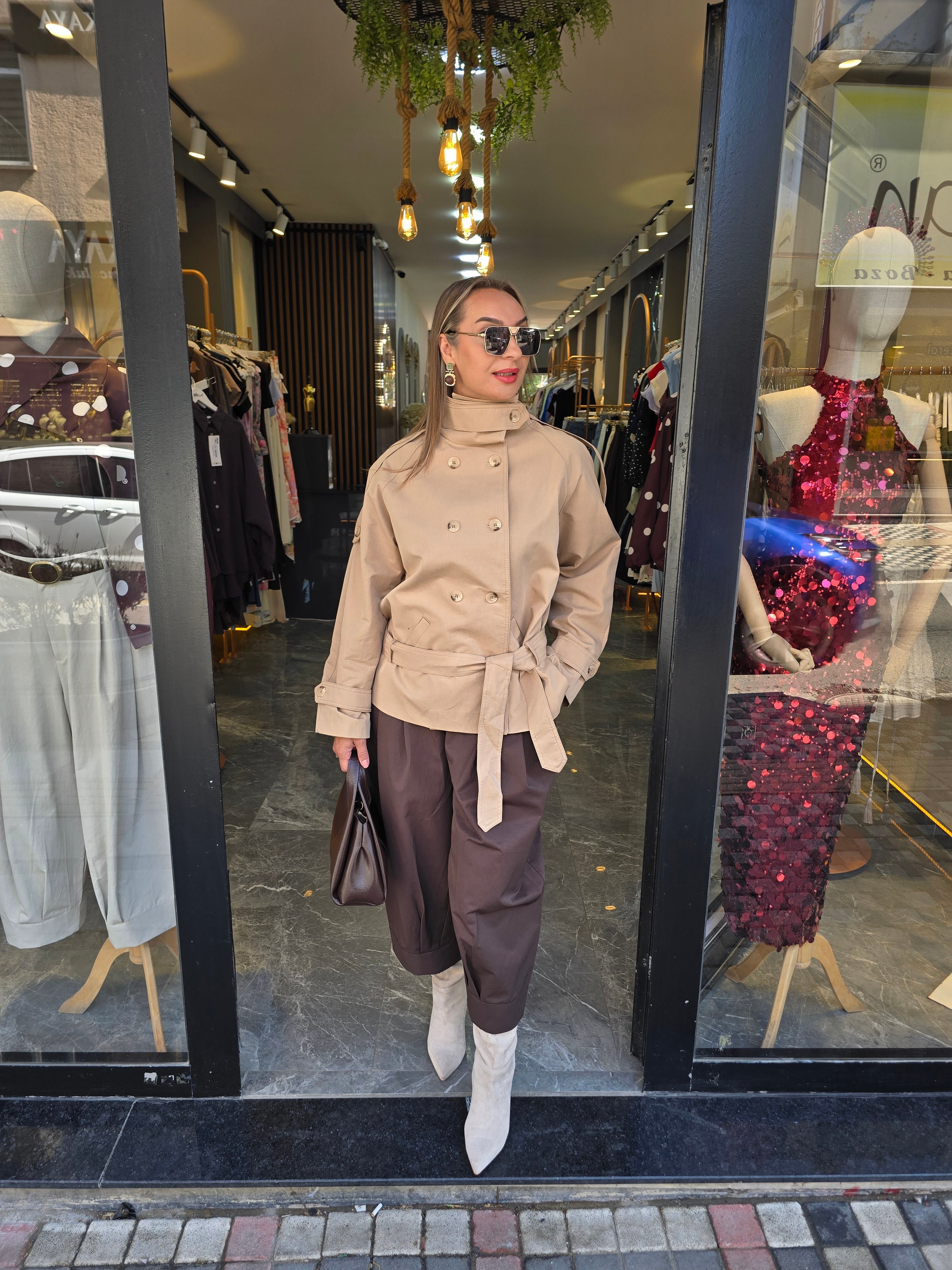 CAMEL RENK TASARIM TRENÇKOT