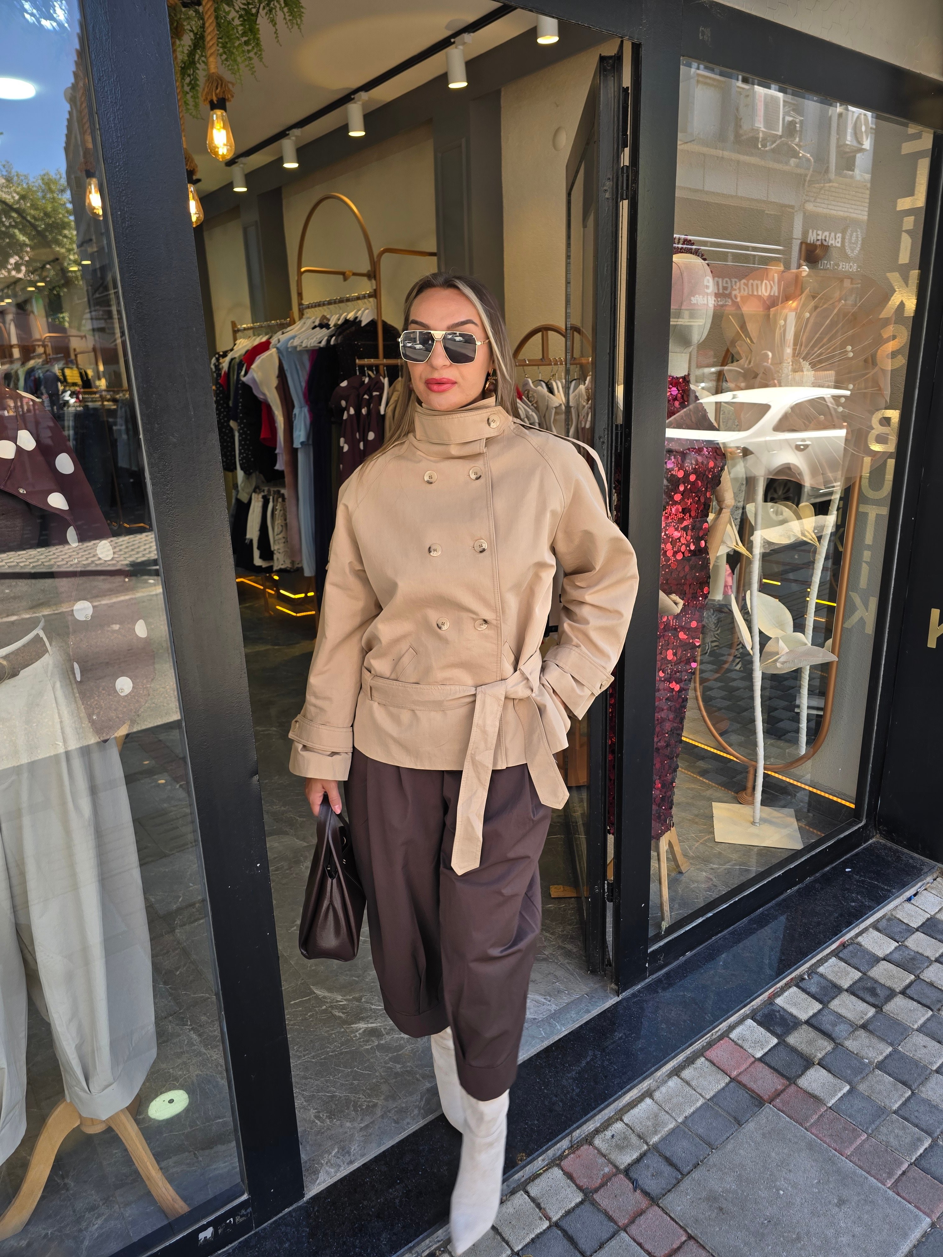 CAMEL RENK TASARIM TRENÇKOT