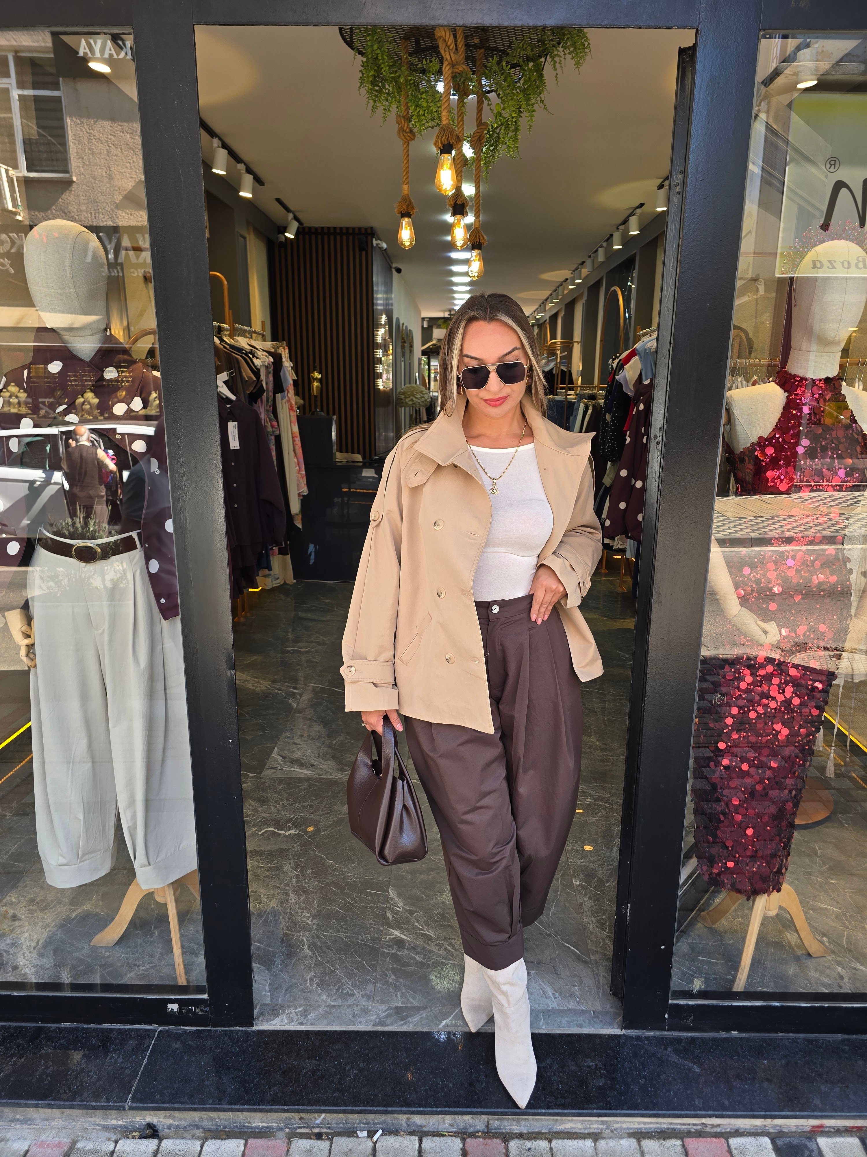 CAMEL RENK TASARIM TRENÇKOT