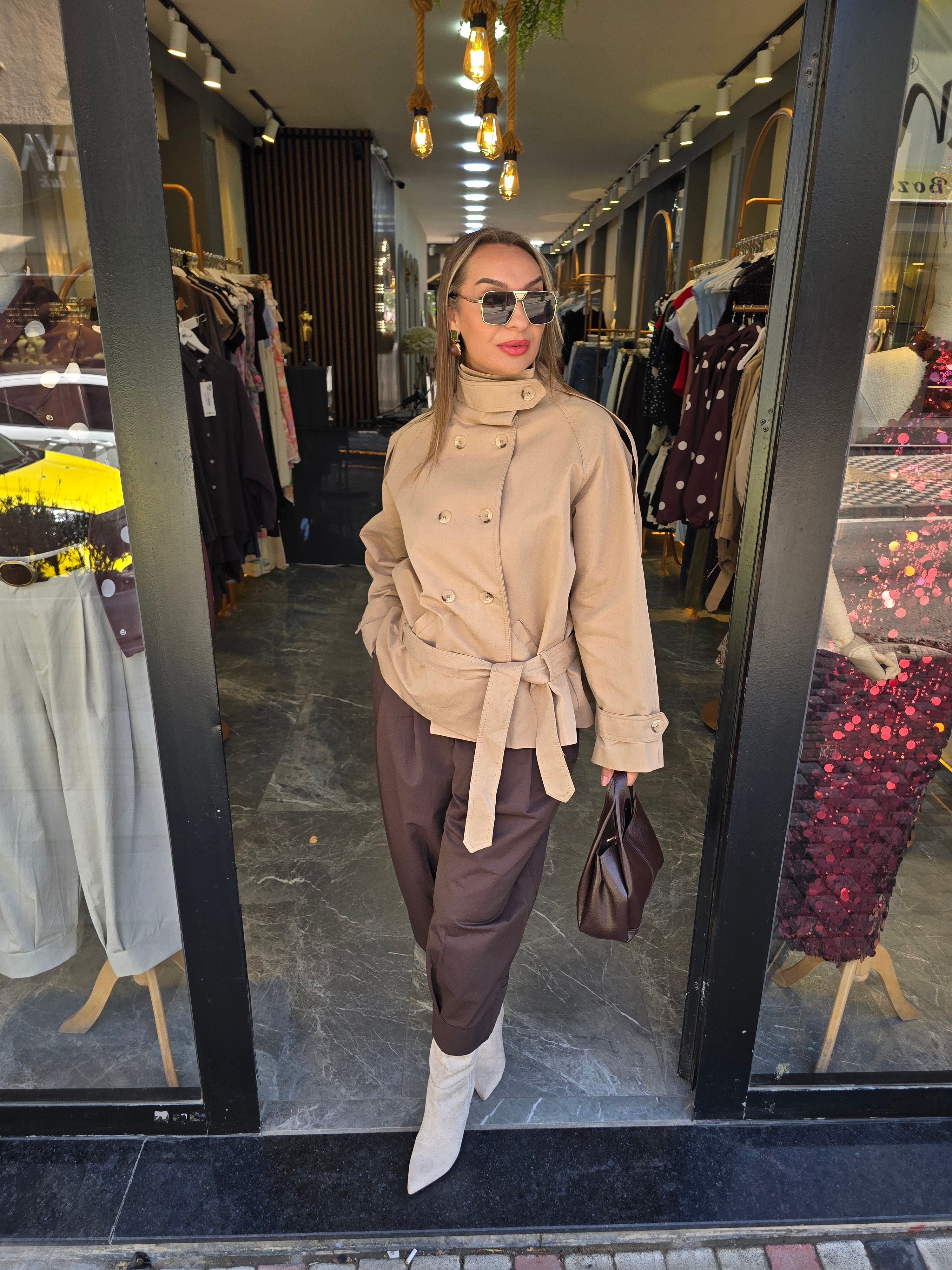 CAMEL RENK TASARIM TRENÇKOT