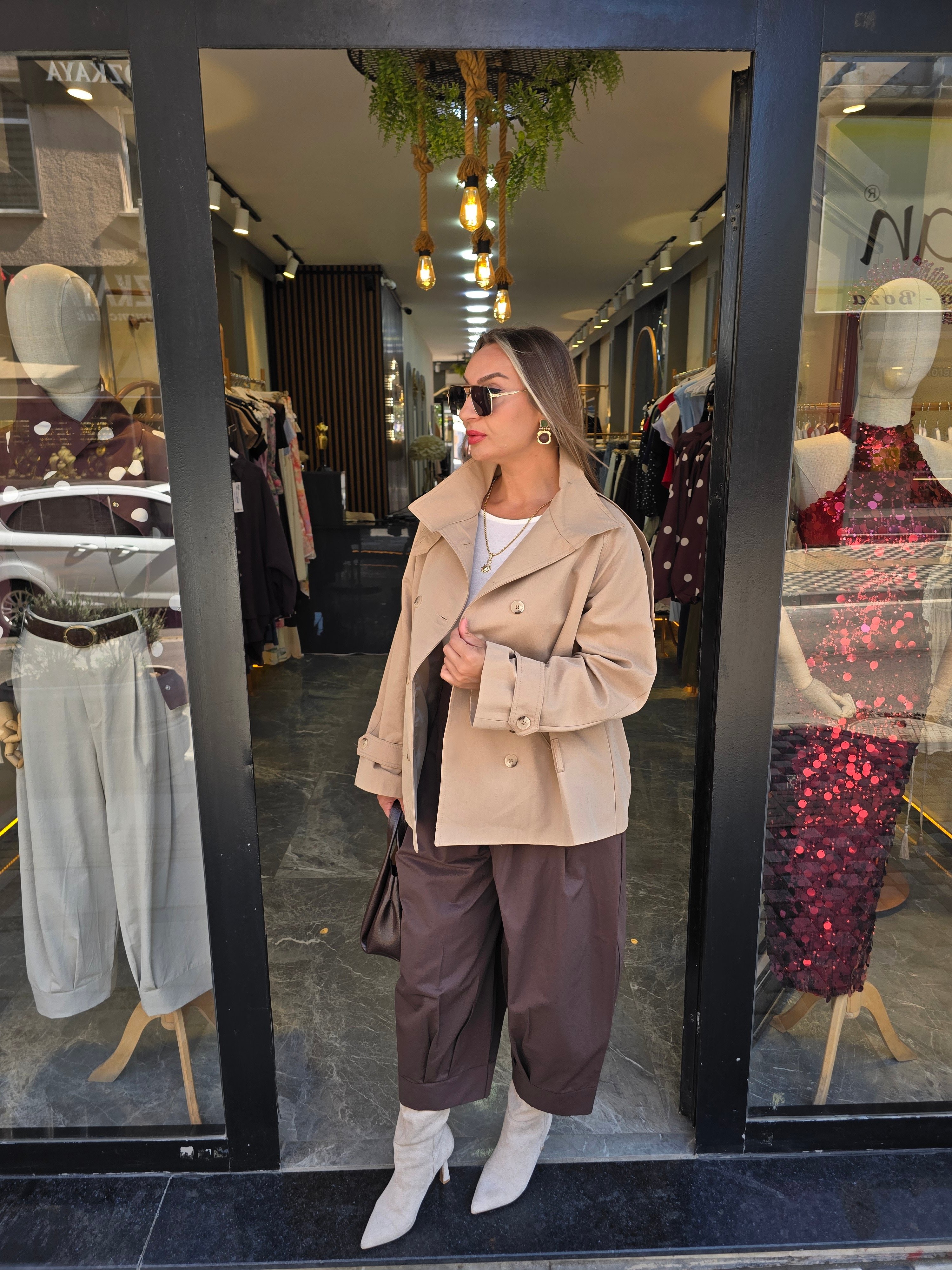 CAMEL RENK TASARIM TRENÇKOT
