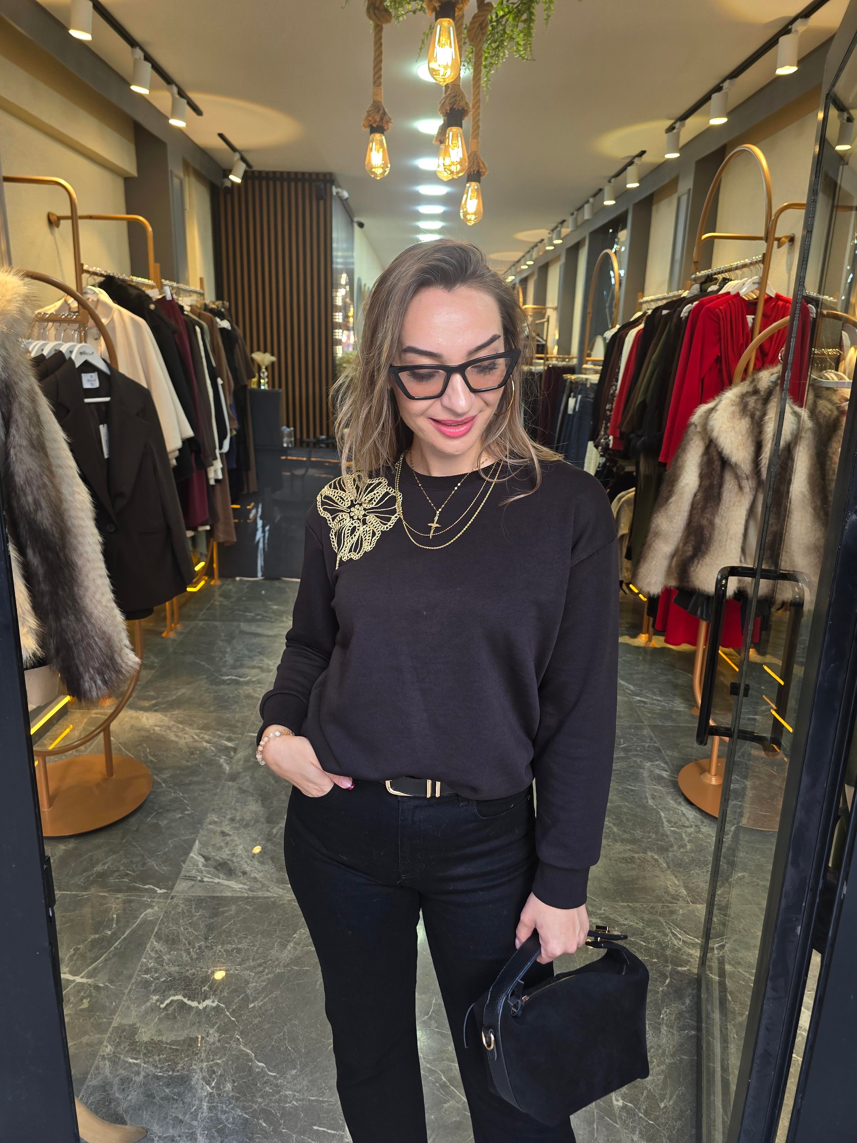ÇİÇEK NAKIŞ İŞLEMELİ İPKYOL SWEAT