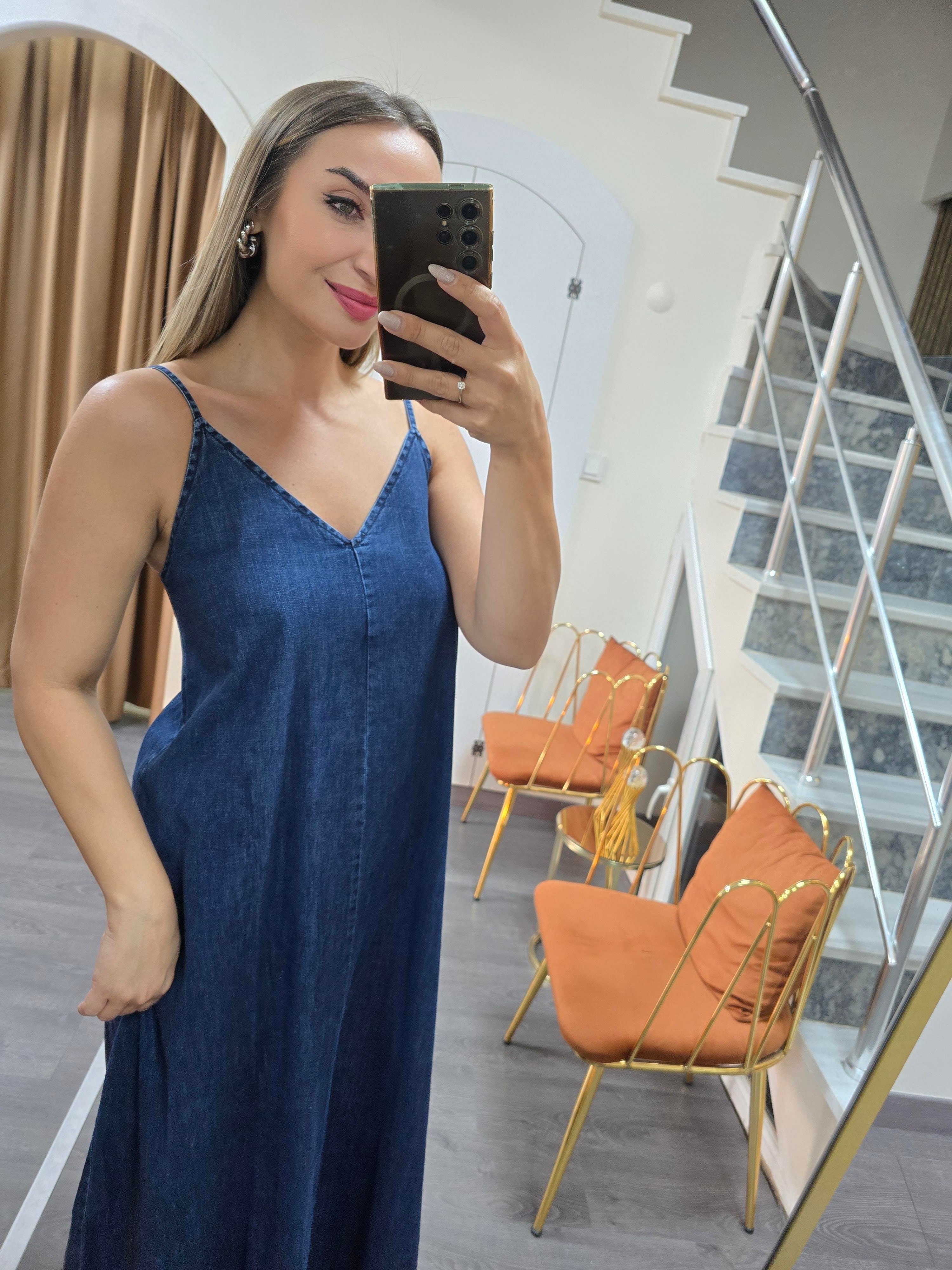 DENİM ASKILI ELBİSE