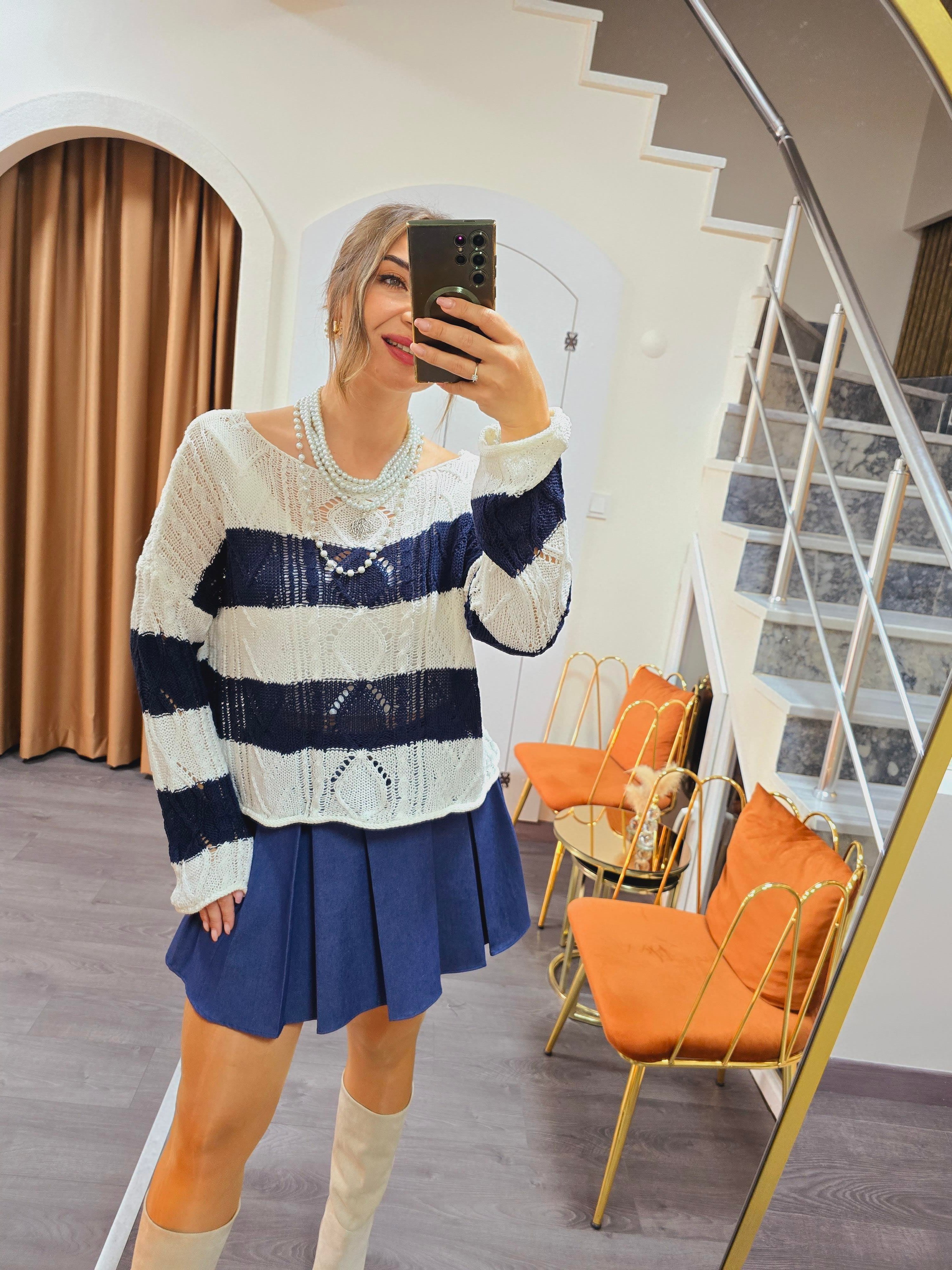LACİVERT ÇİZGİLİ MERSERİZE