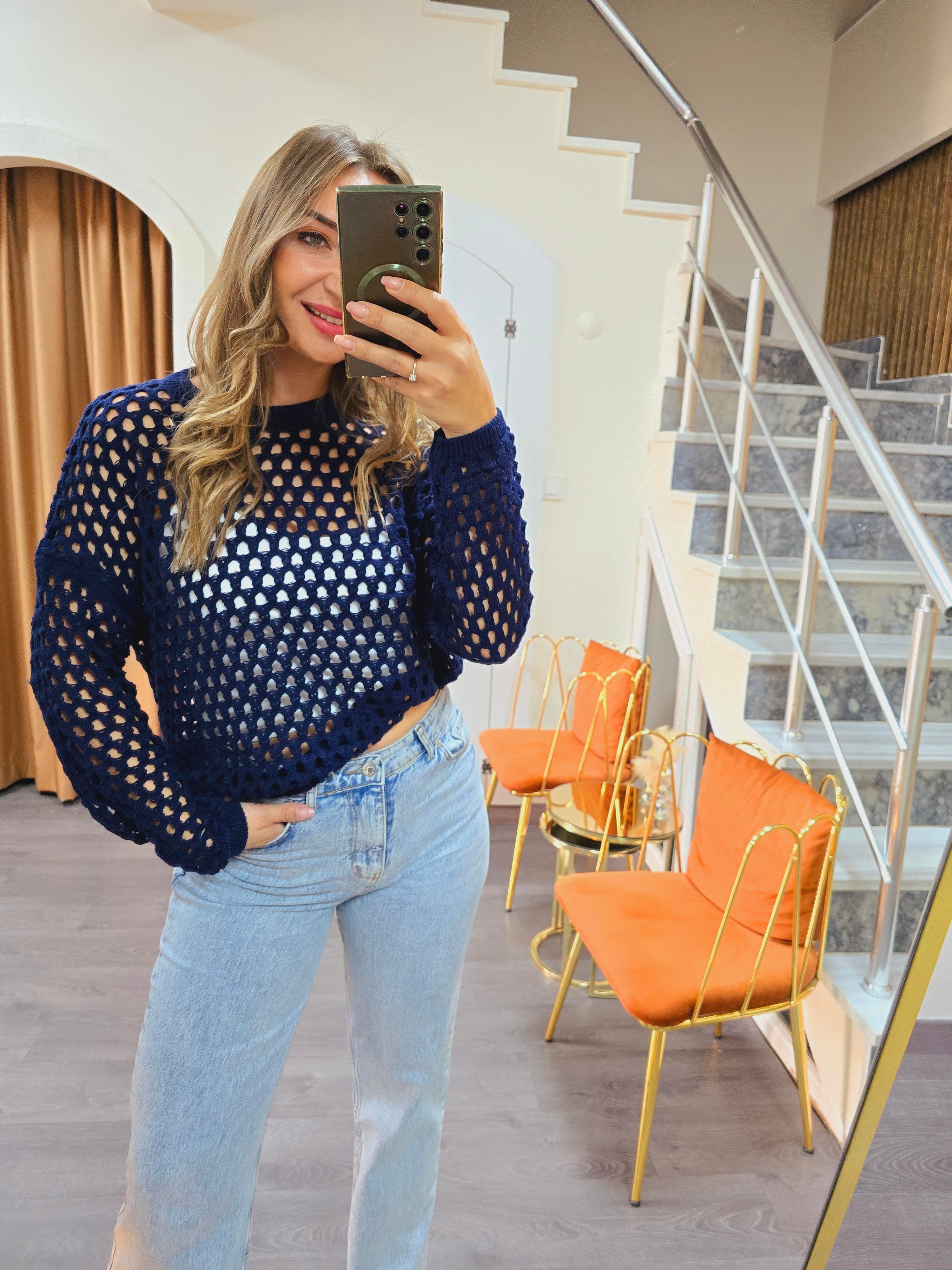LACİVERT FİLE İNCE TRİKO