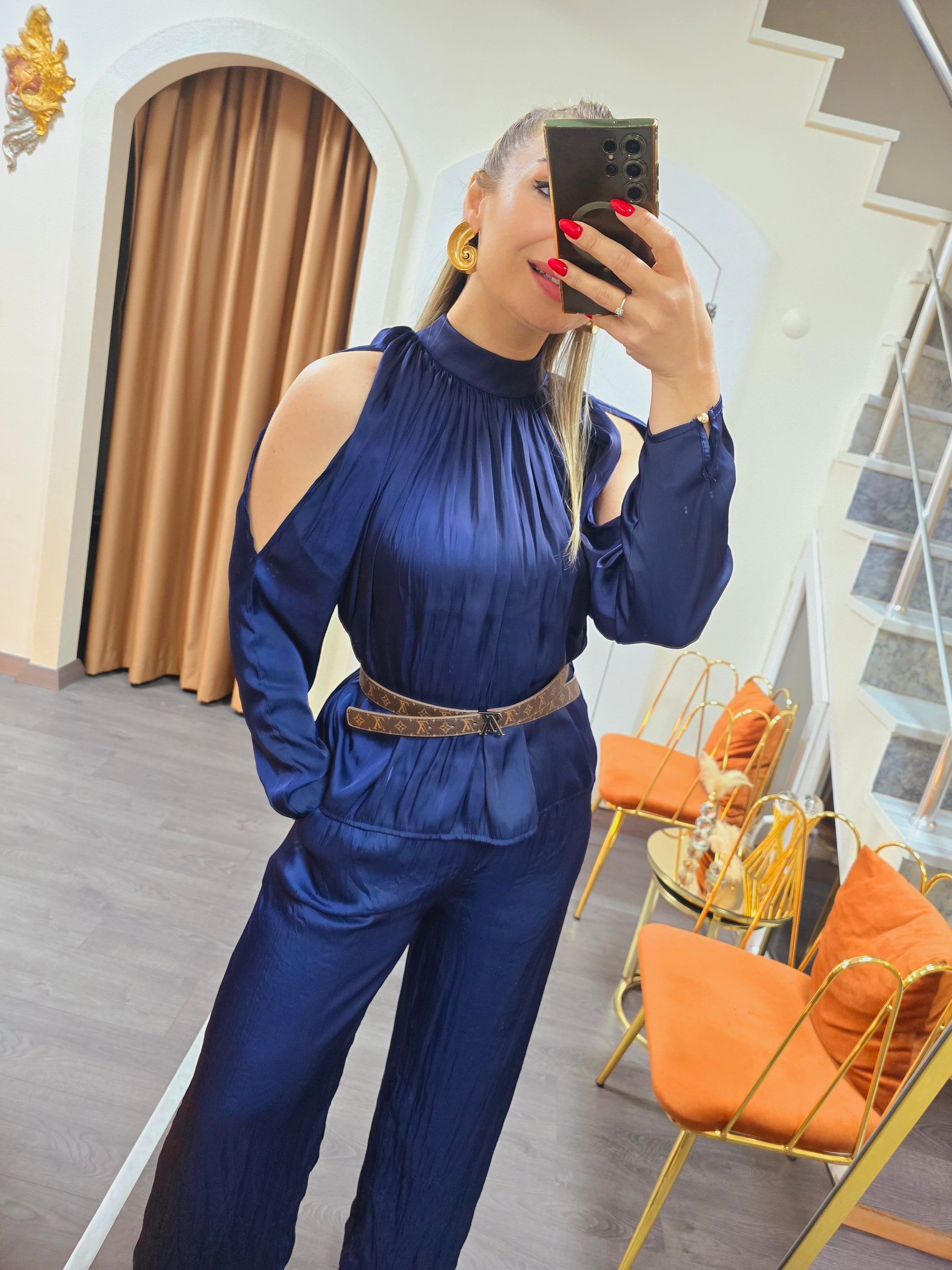 LACİVERT KIRIŞIK KUMAŞ PANTOLON