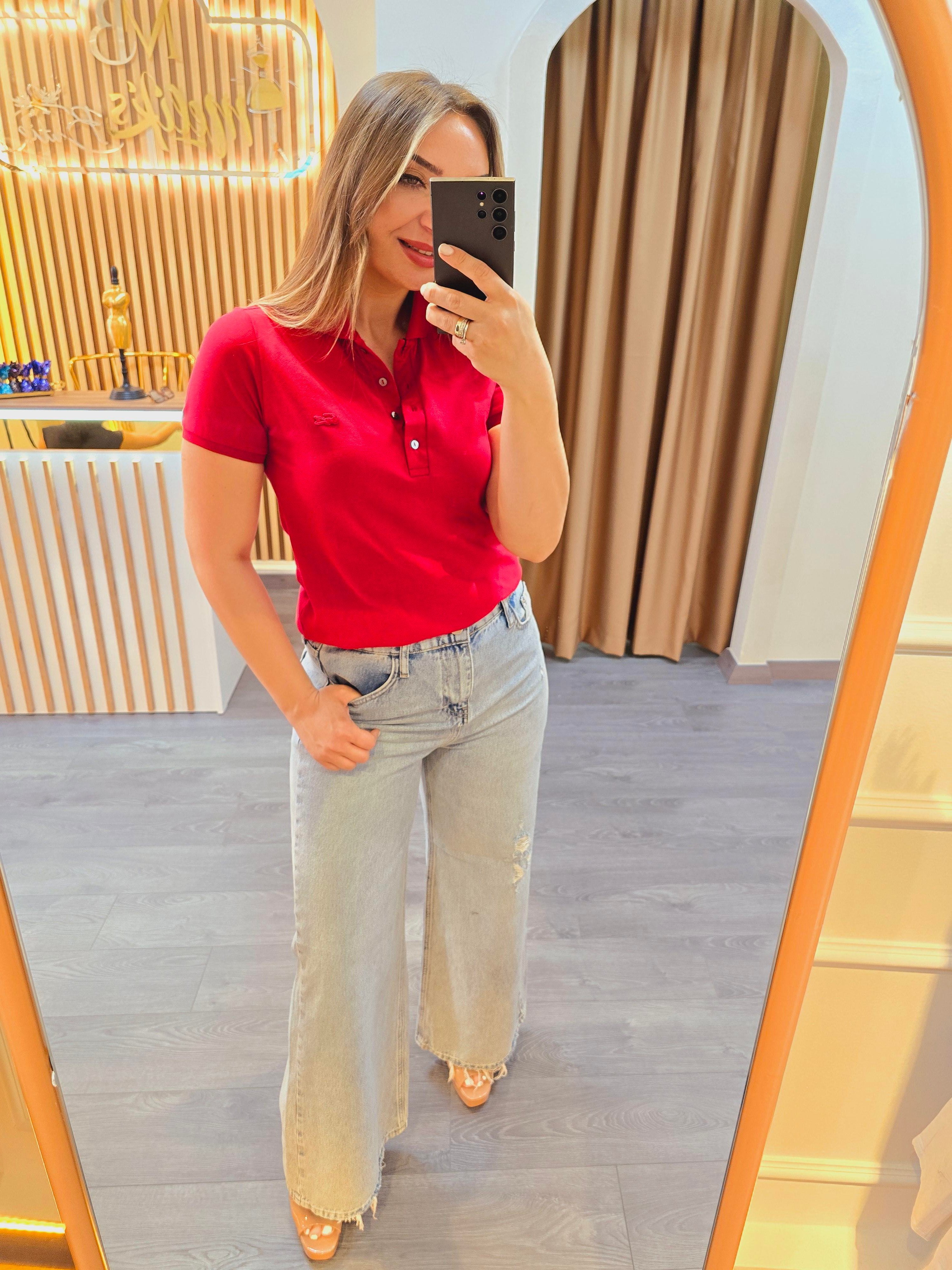 LACOSTE MODEL KIRMIZI PAMUKLU KUMAŞ TSHİRT