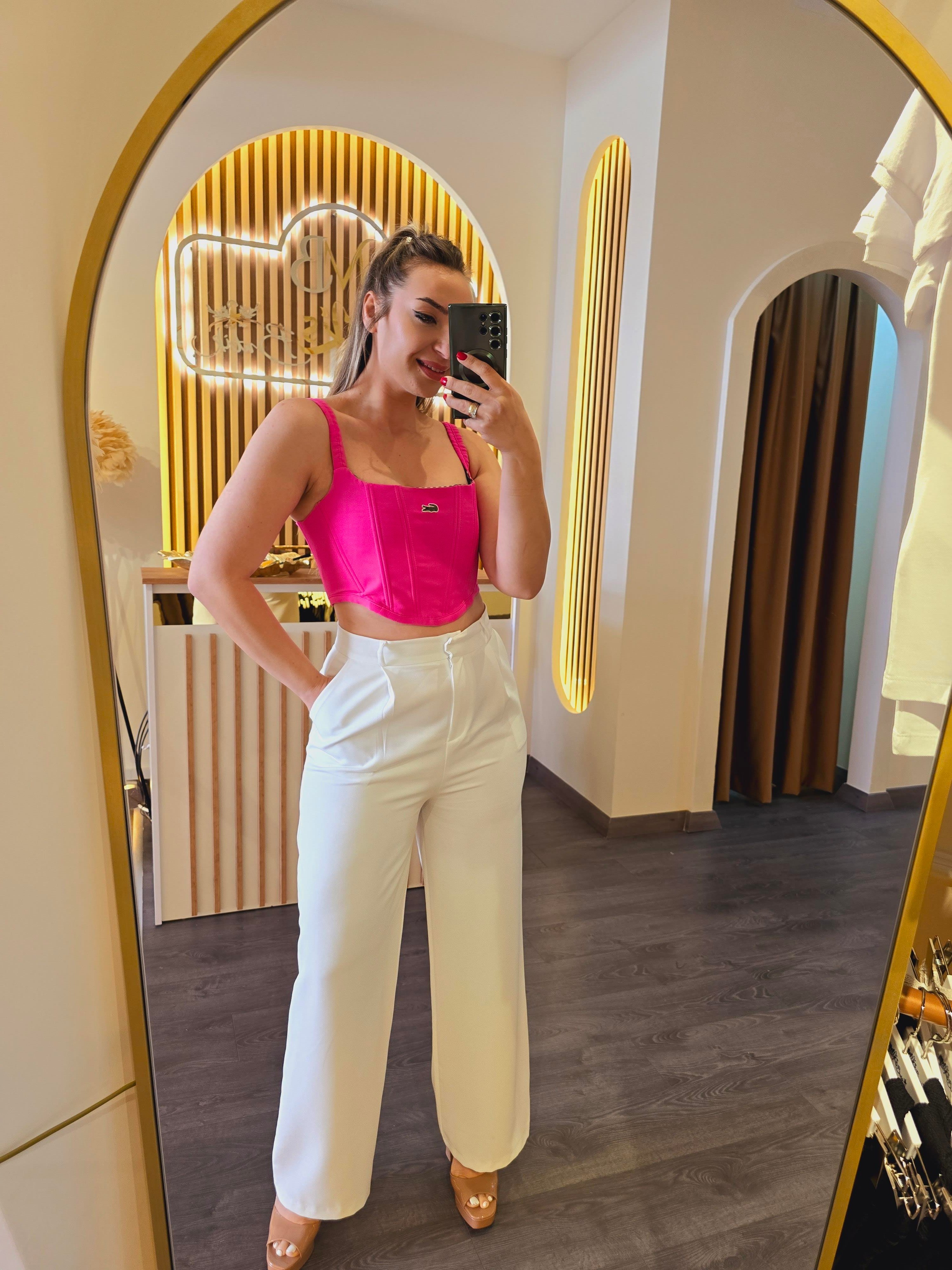 LACOSTE MODEL NEON PEMBE BALENLİ CROP KORSE