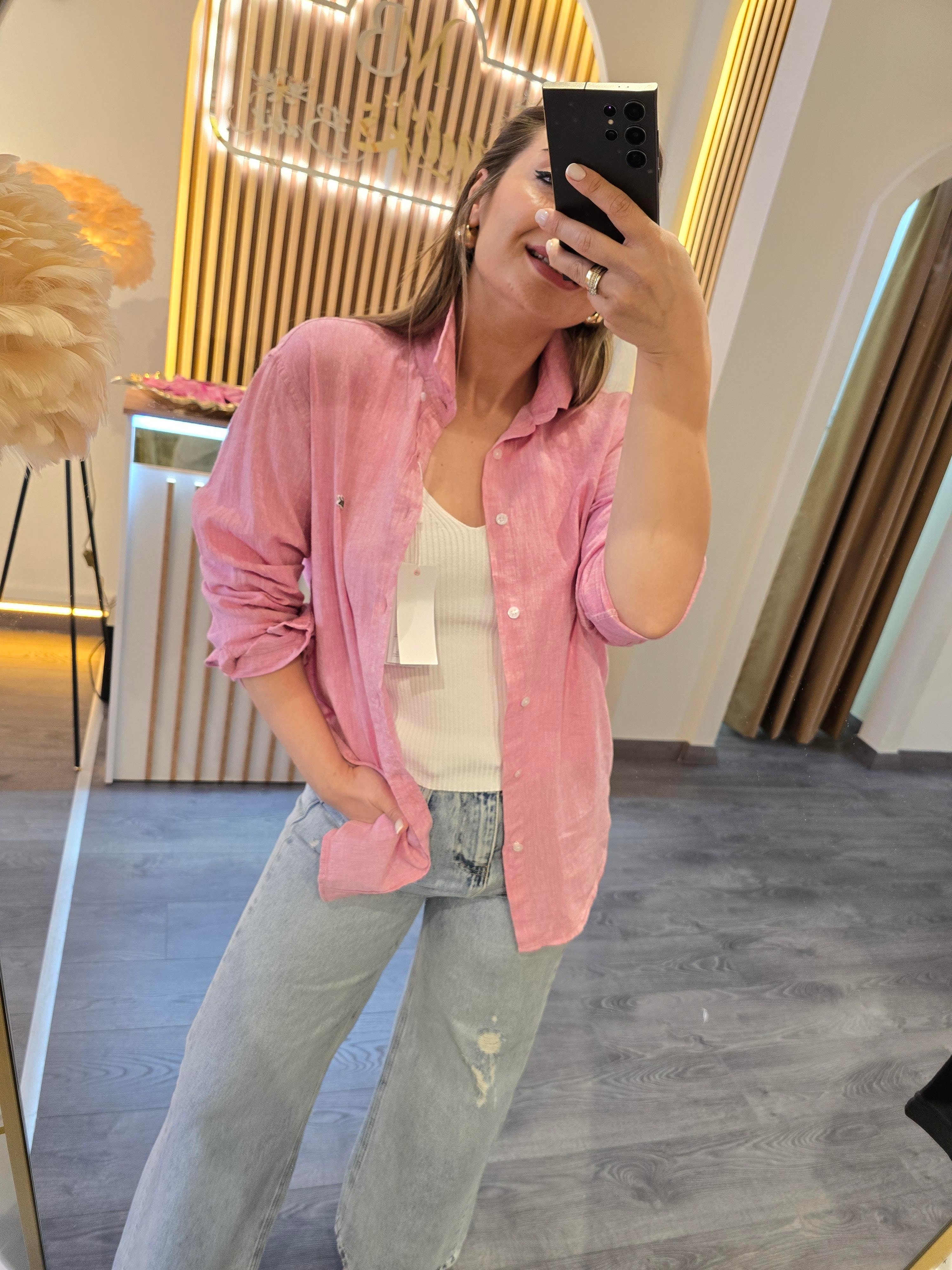 LACOSTE MODEL UNİSEX HAM KETEN AÇIK PEMBE GÖMLEK