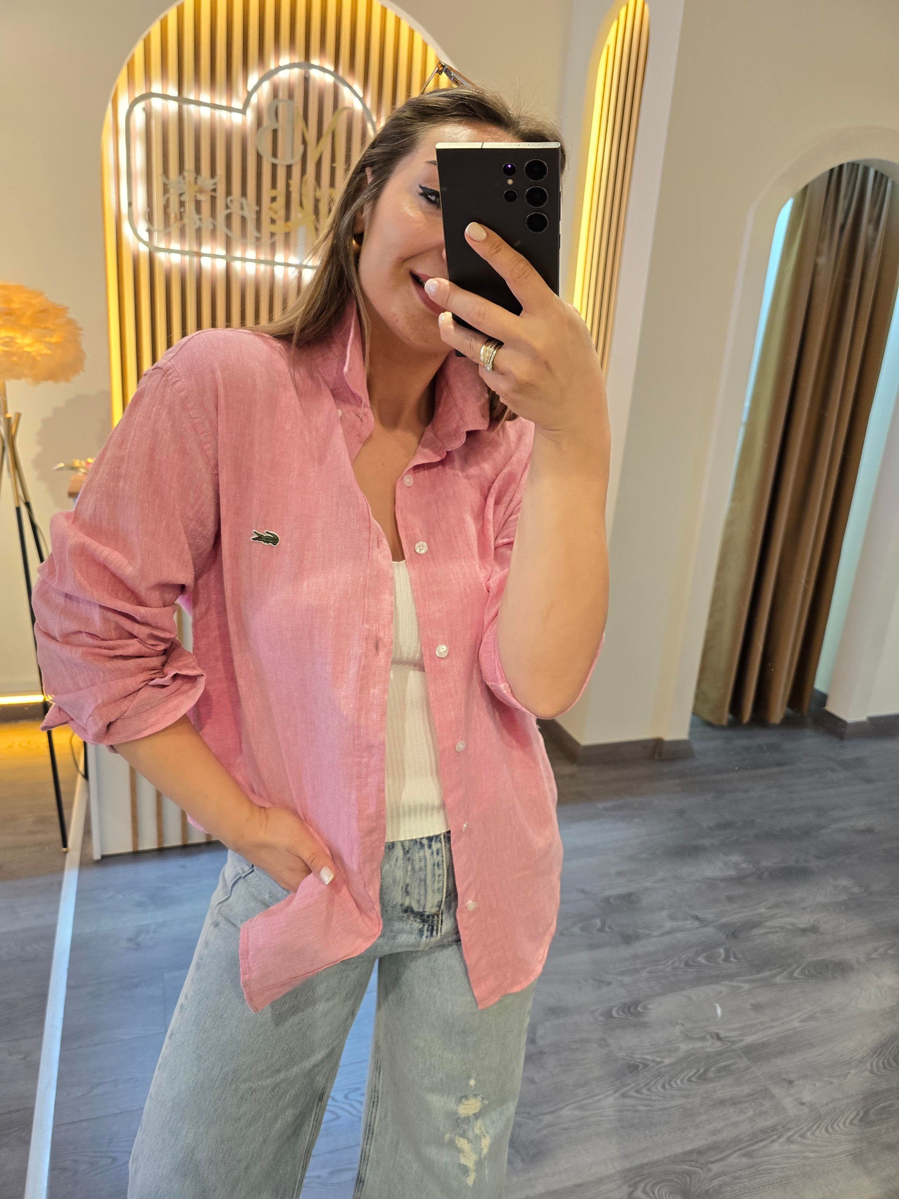 LACOSTE MODEL UNİSEX HAM KETEN AÇIK PEMBE GÖMLEK