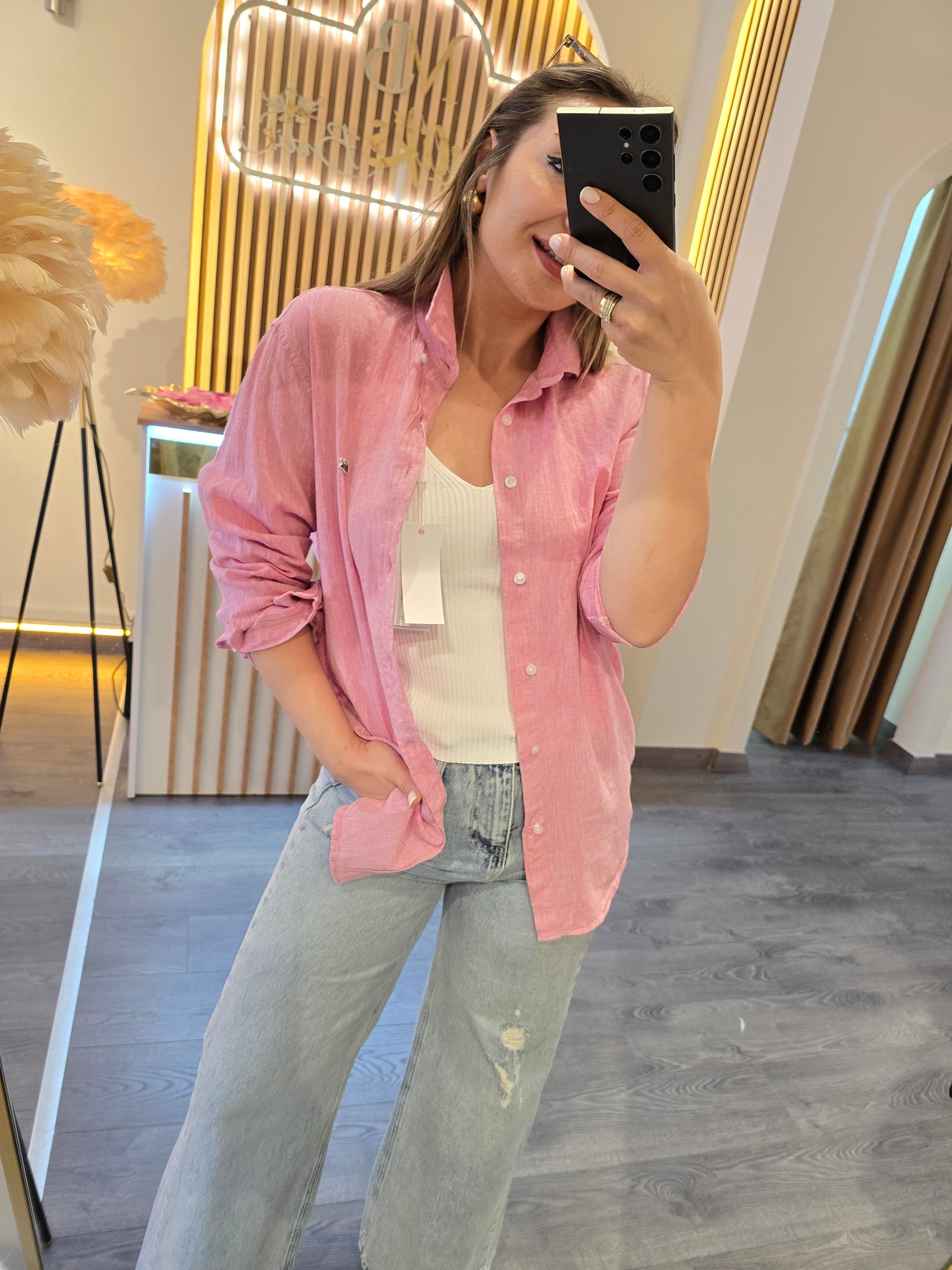LACOSTE MODEL UNİSEX HAM KETEN AÇIK PEMBE GÖMLEK