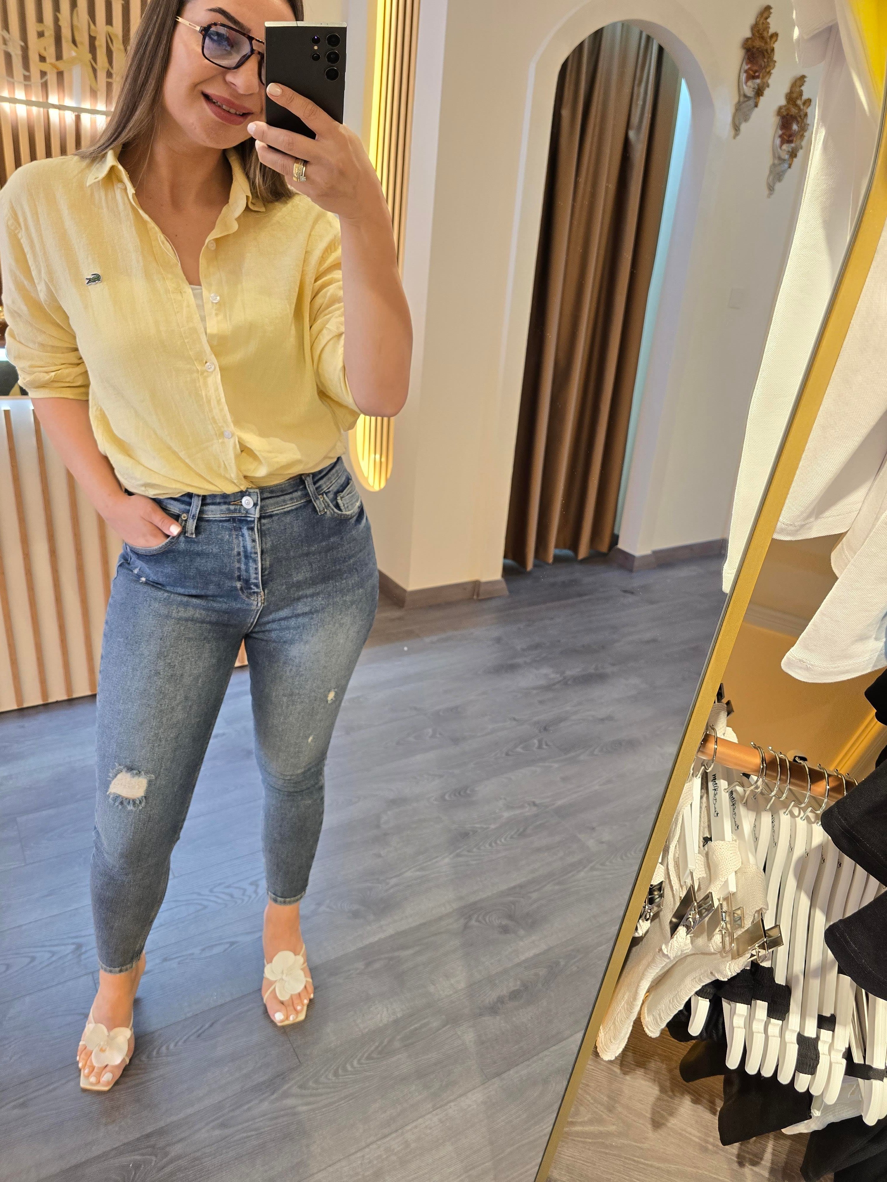 LACOSTE MODEL UNİSEX HAM KETEN SARI GÖMLEK