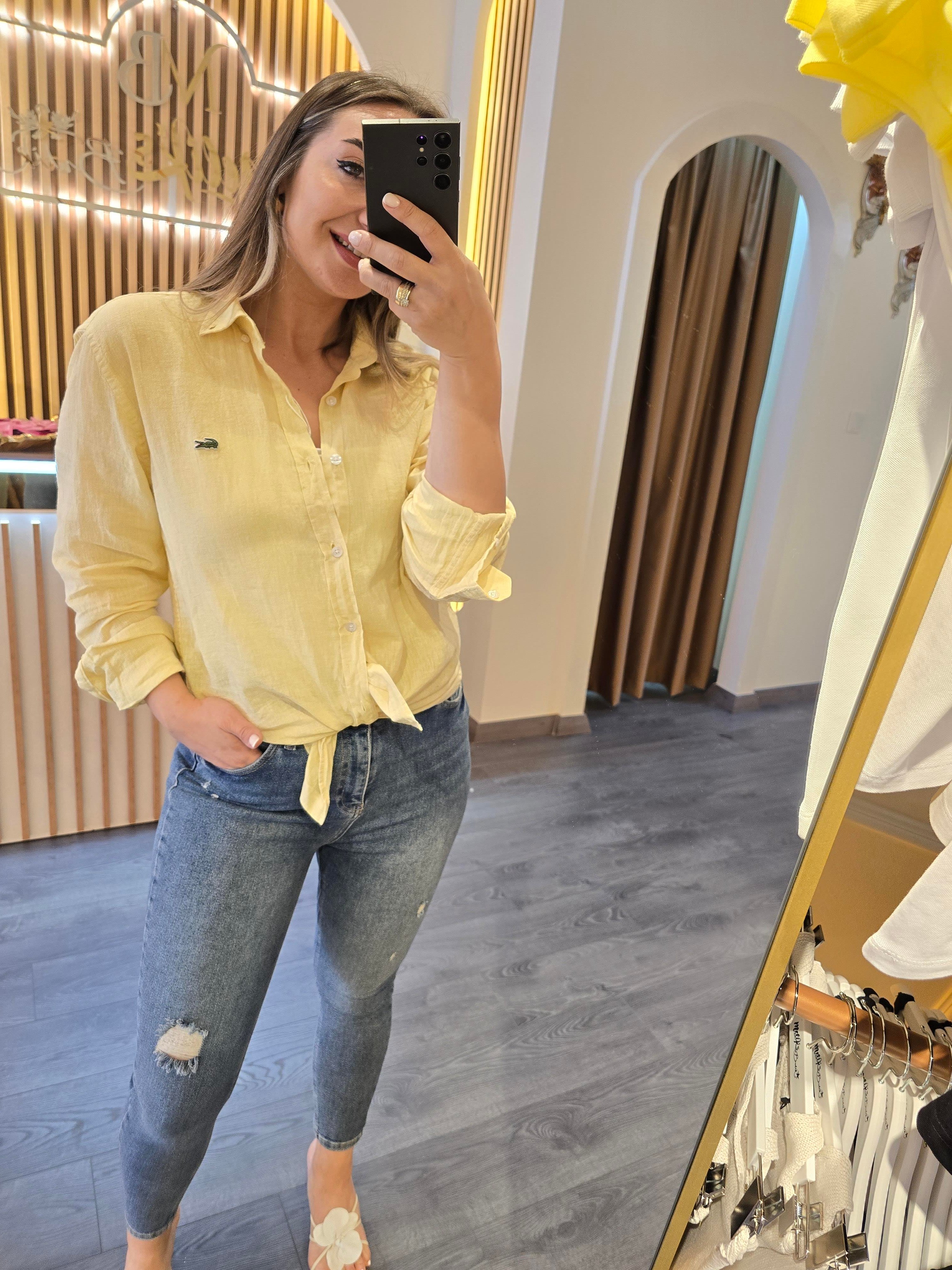 LACOSTE MODEL UNİSEX HAM KETEN SARI GÖMLEK