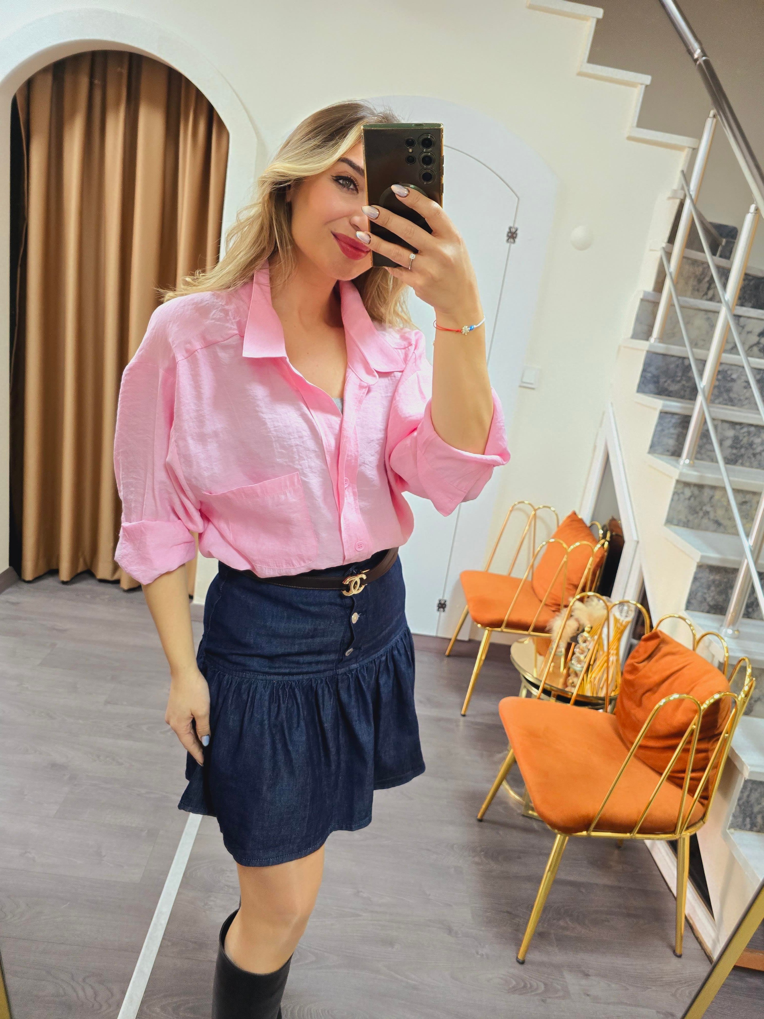 PEMBE OVERSİZE GÖMLEK 