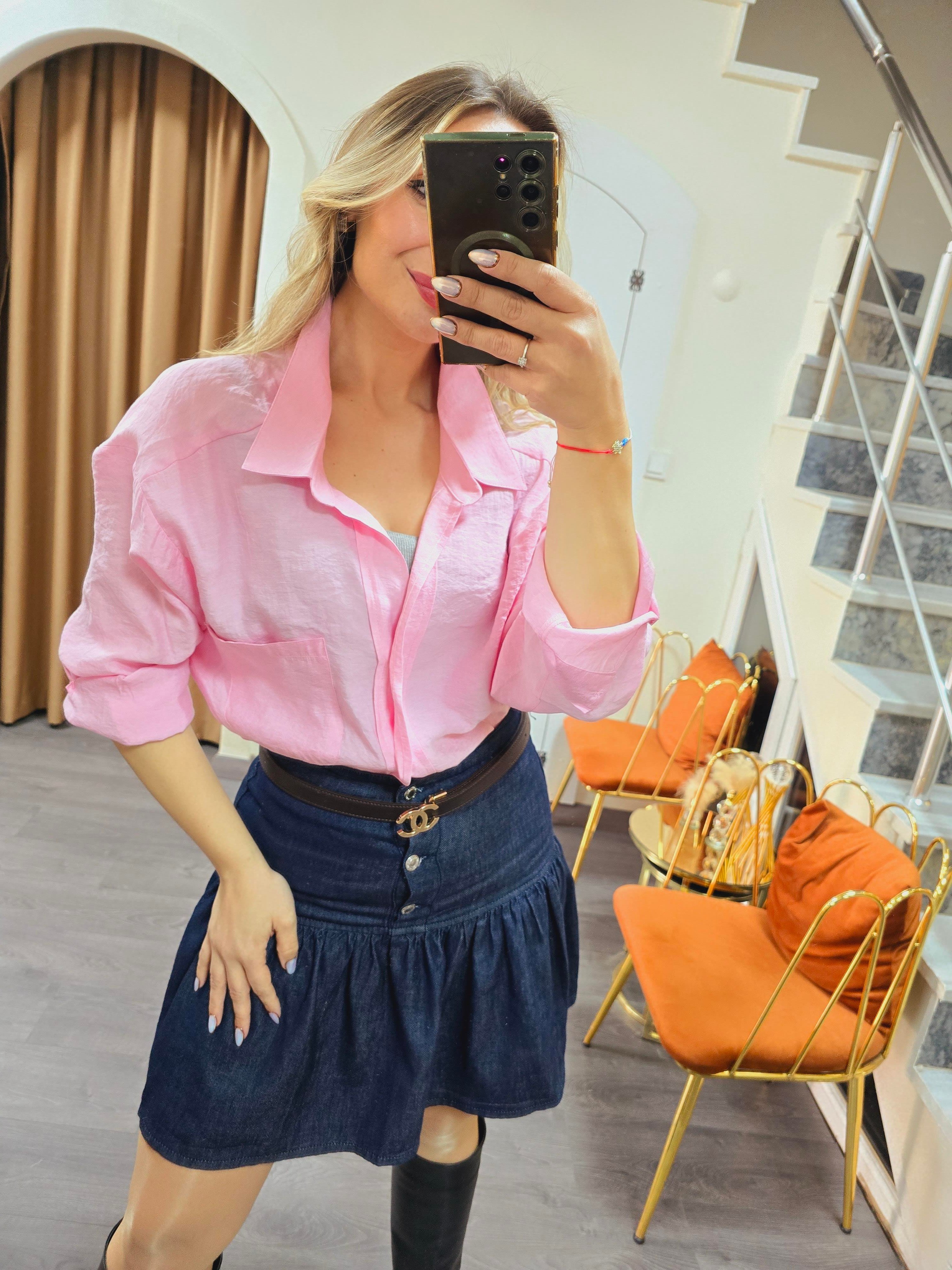 PEMBE OVERSİZE GÖMLEK 