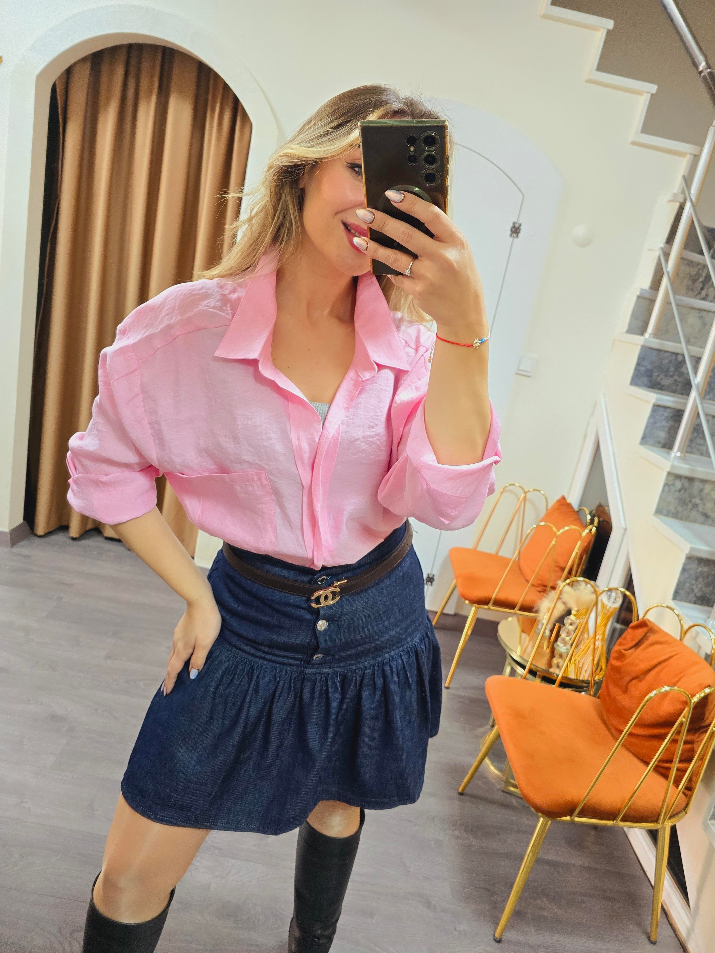 PEMBE OVERSİZE GÖMLEK 
