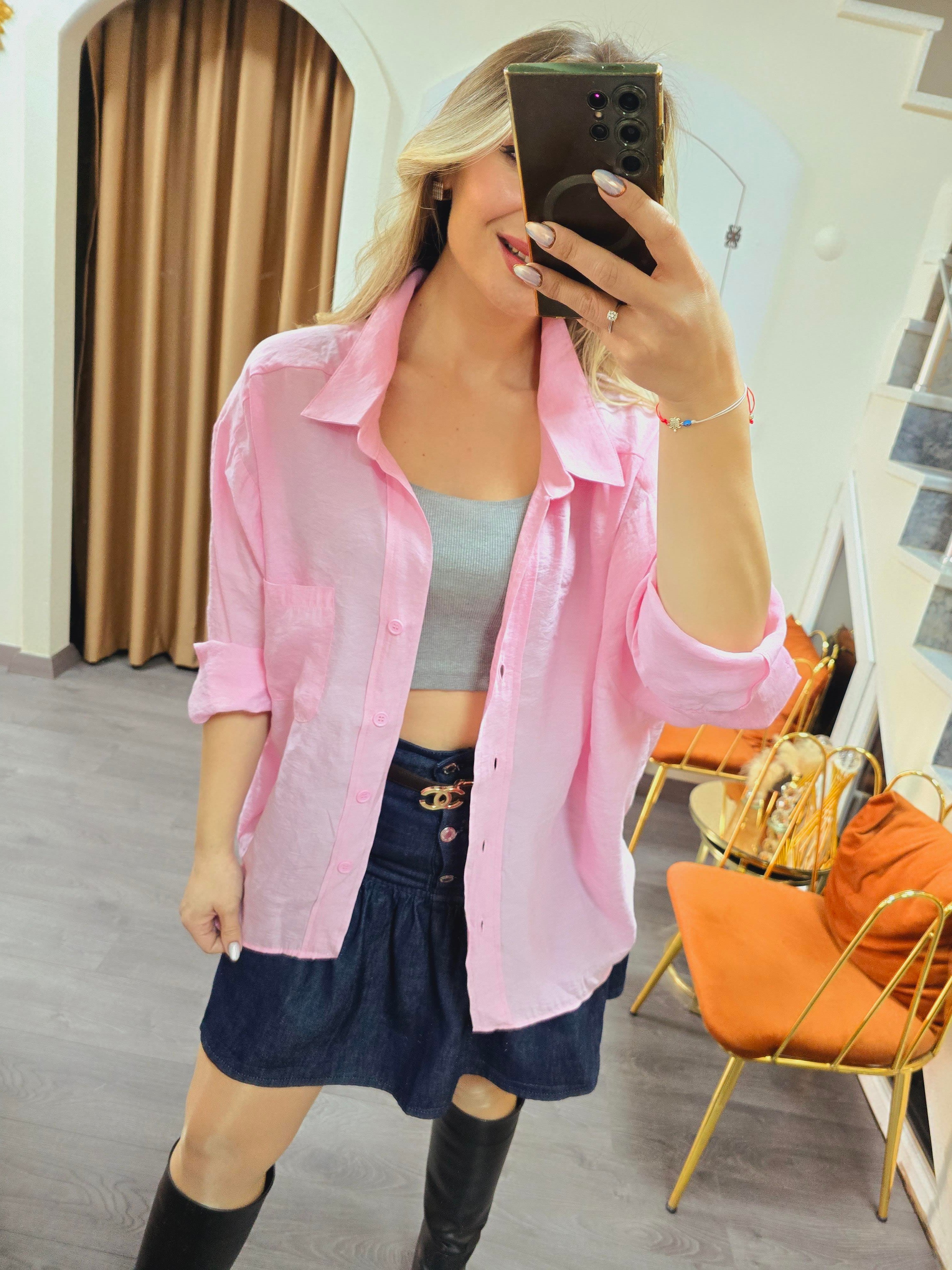 PEMBE OVERSİZE GÖMLEK 