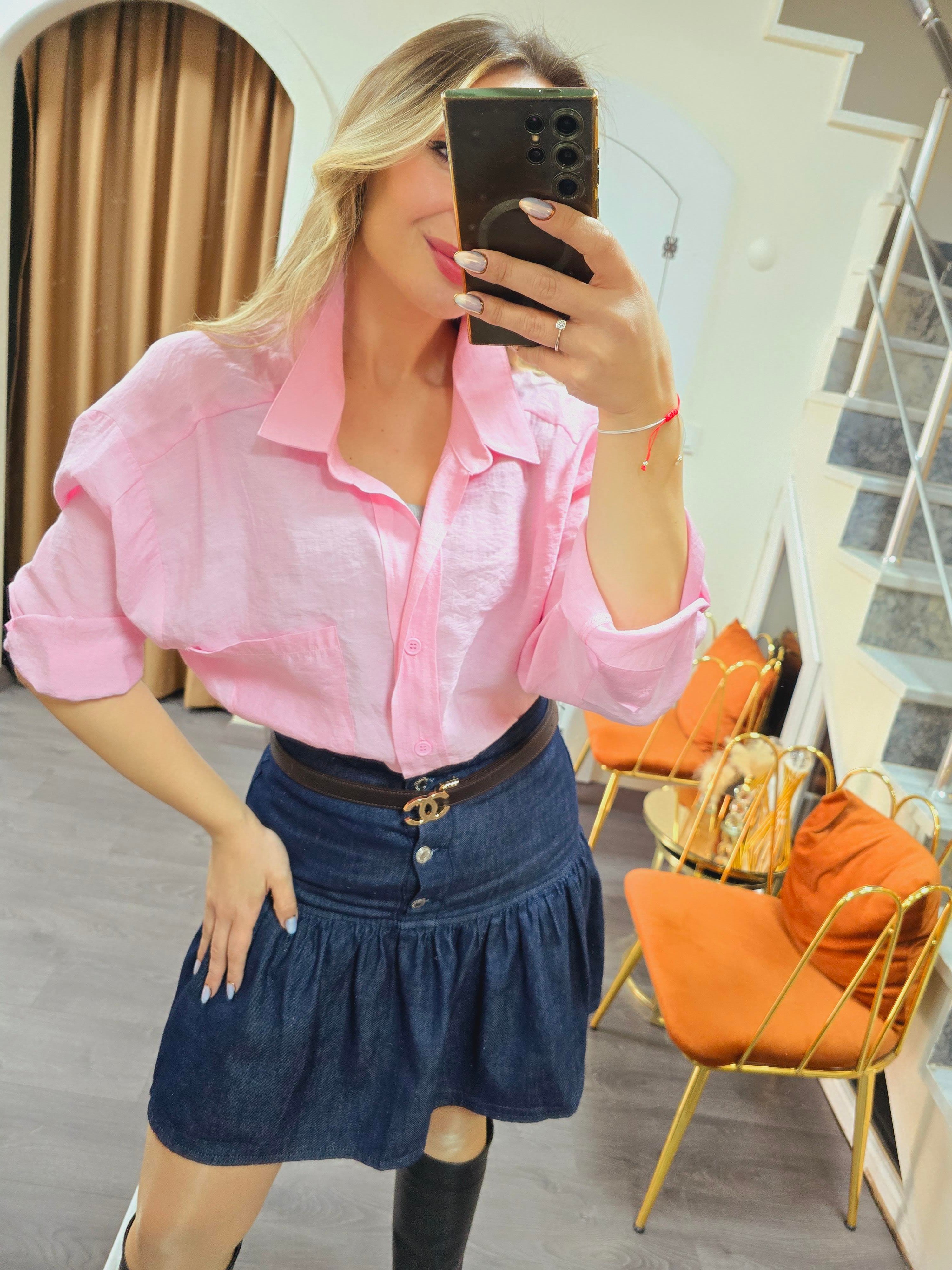 PEMBE OVERSİZE GÖMLEK 