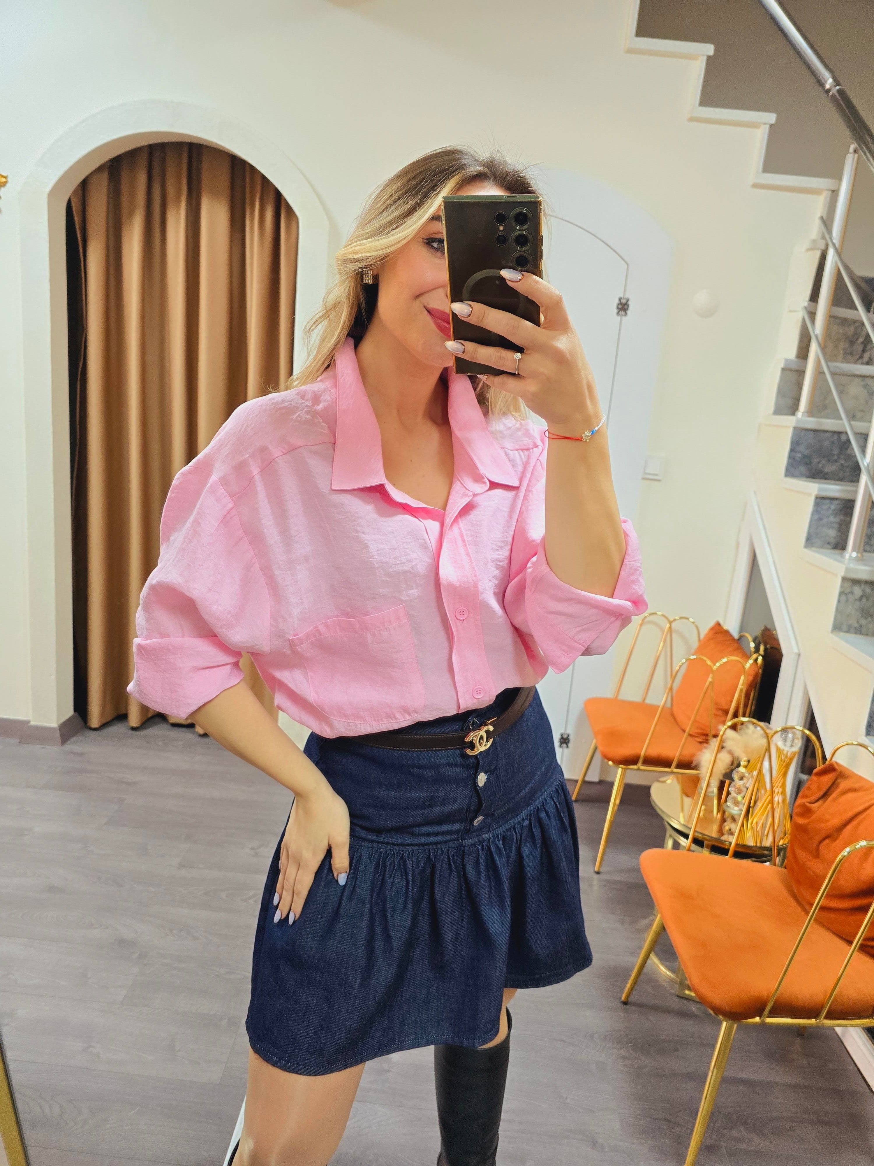 PEMBE OVERSİZE GÖMLEK 