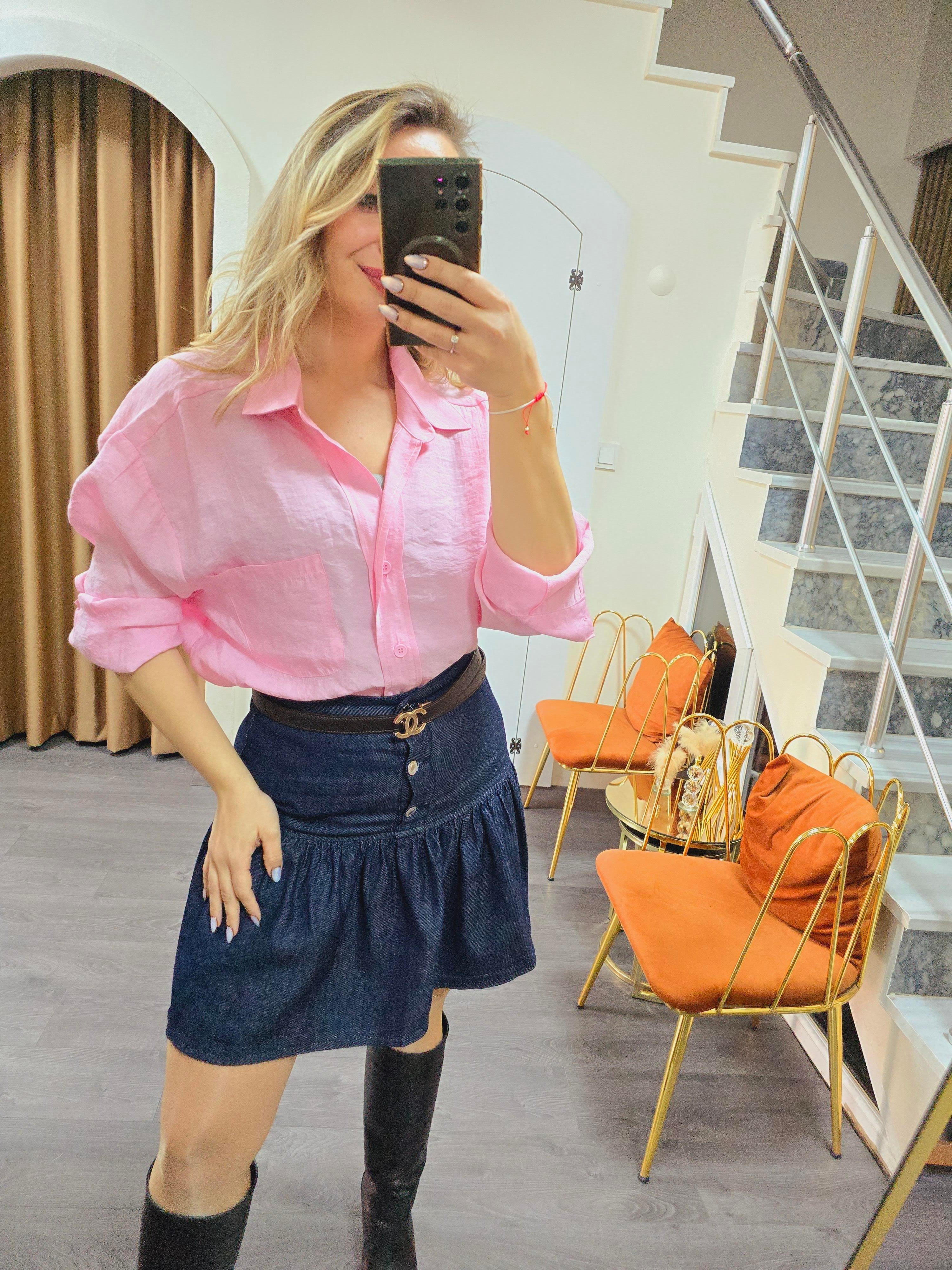 PEMBE OVERSİZE GÖMLEK 