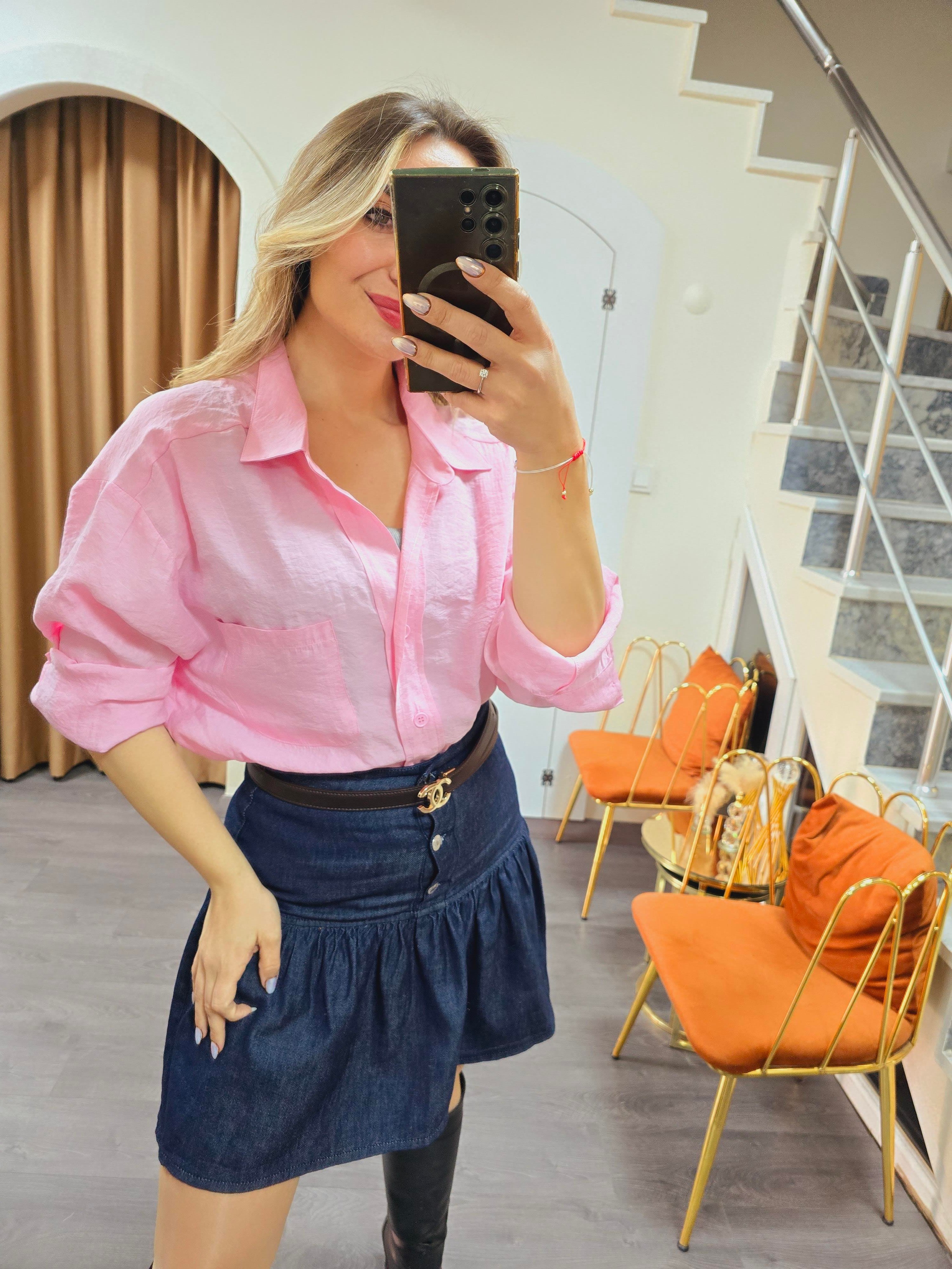 PEMBE OVERSİZE GÖMLEK 